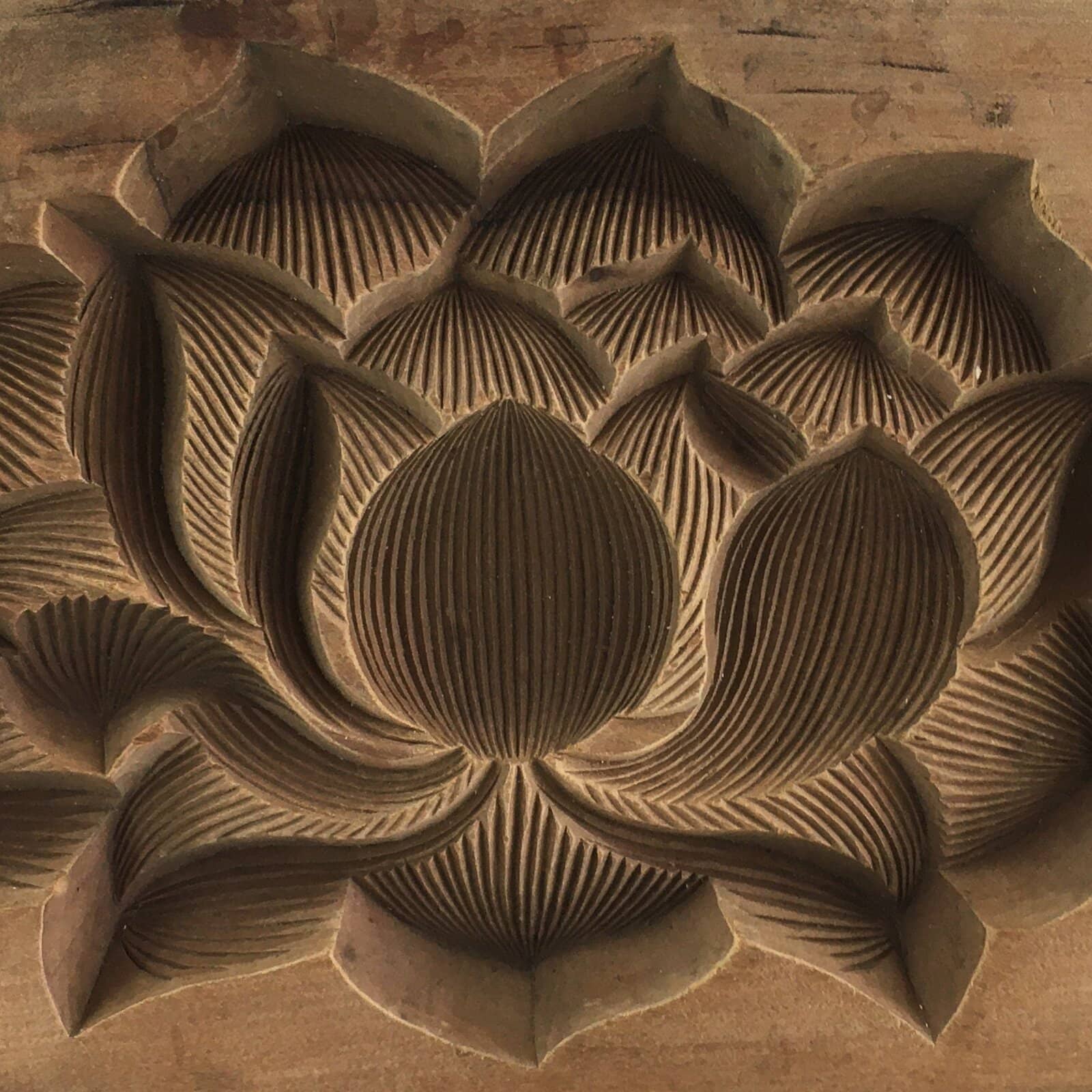 Japanese Wooden Cake Mold Kashigata Sweets Vtg Carving Lotus Flower Kg377