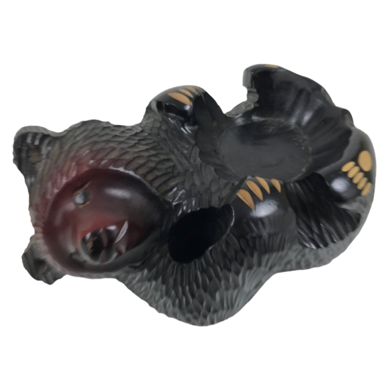 Japanese Wooden Carved Ainu Bear Candle Holder Vtg Incense Hokkaido Brown AB124