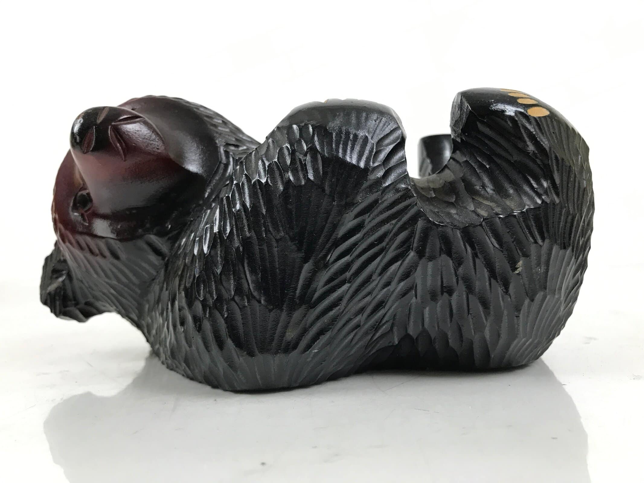 Japanese Wooden Carved Ainu Bear Candle Holder Vtg Incense Hokkaido Brown AB124