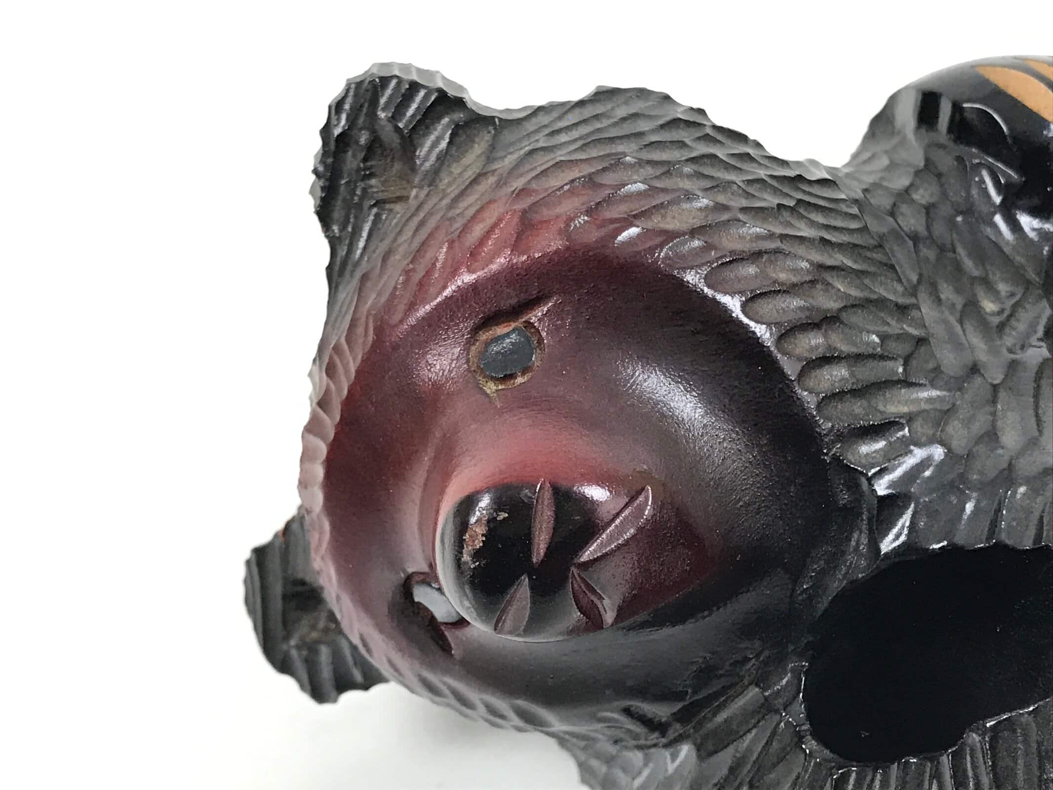 Japanese Wooden Carved Ainu Bear Candle Holder Vtg Incense Hokkaido Brown AB124