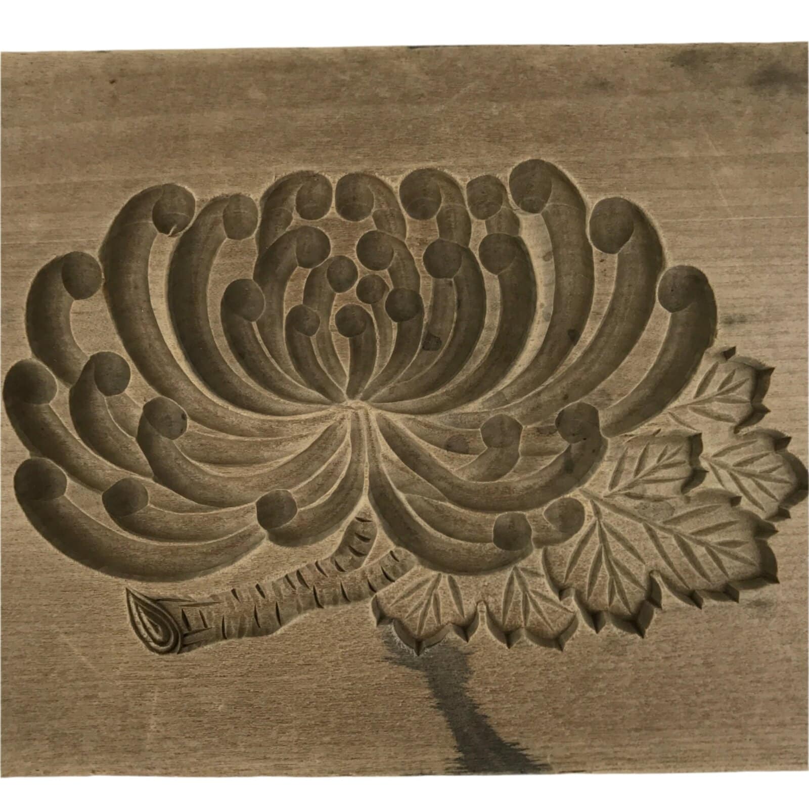 Japanese Wooden Carved Kashigata Cake Mold Vtg Sweet Wagashi Chrysanthemum Kg628