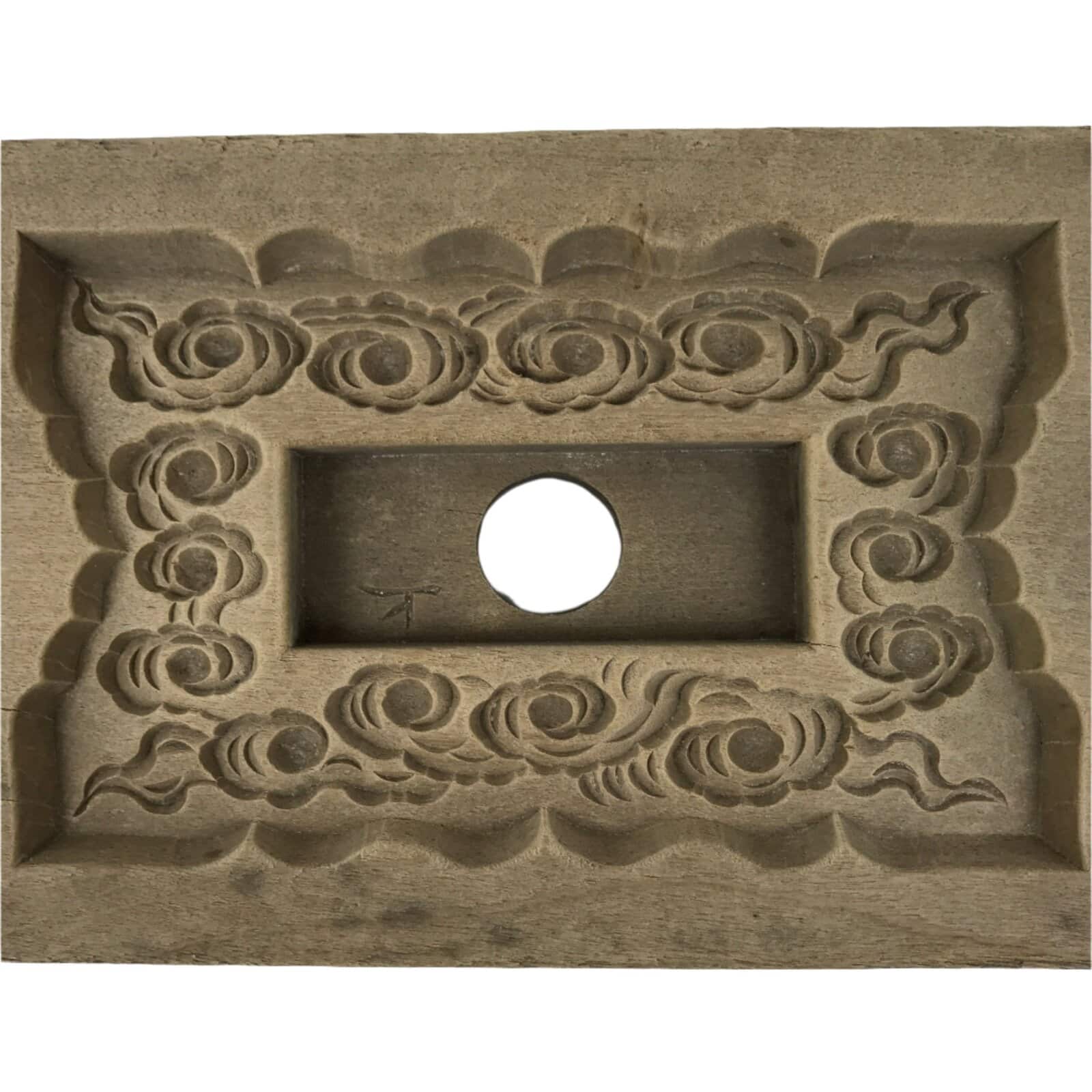 Japanese Wooden Carved Kashigata Cake Mold Vtg Sweet Wagashi Cloud Frame Kg677