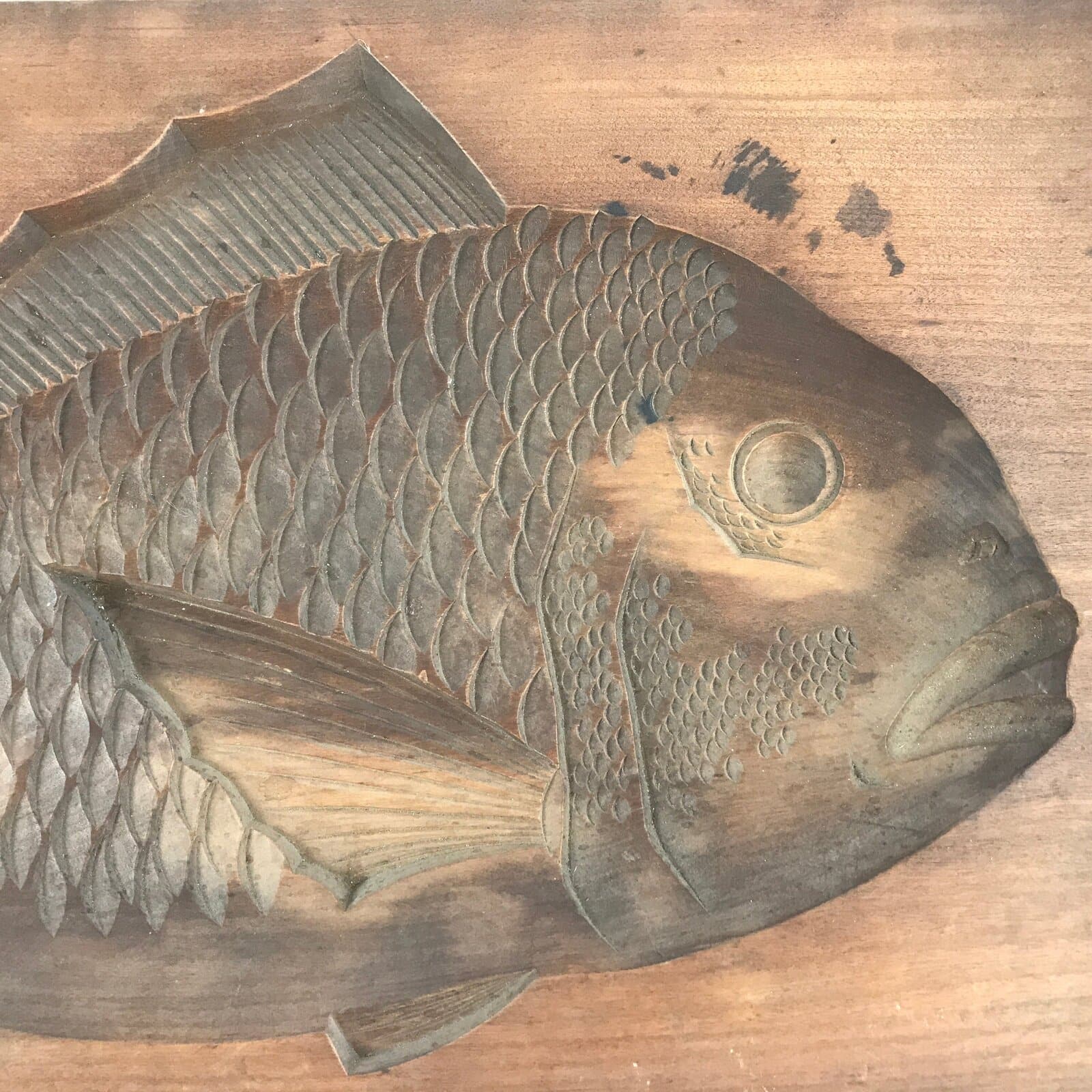 Japanese Wooden Carved Kashigata Cake Mold Vtg Sweet Wagashi Fish Kg464