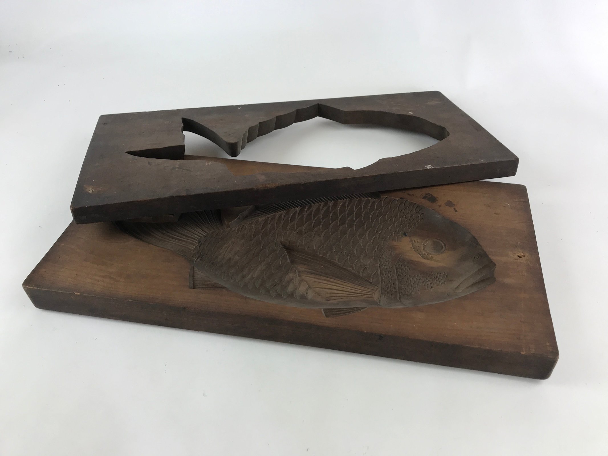 Japanese Wooden Carved Kashigata Cake Mold Vtg Sweet Wagashi Fish Kg464
