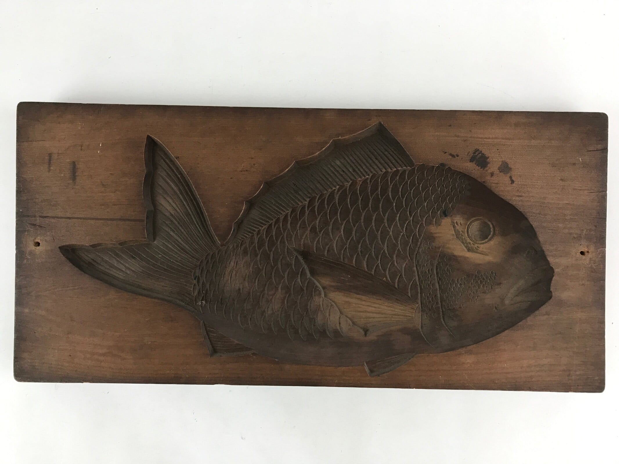 Japanese Wooden Carved Kashigata Cake Mold Vtg Sweet Wagashi Fish Kg464
