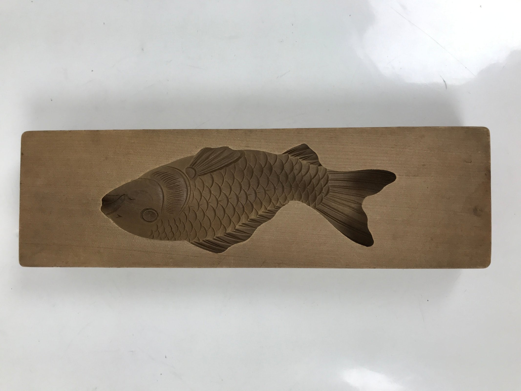 Japanese Wooden Carved Kashigata Cake Mold Vtg Sweet Wagashi Koi Fish Kg704