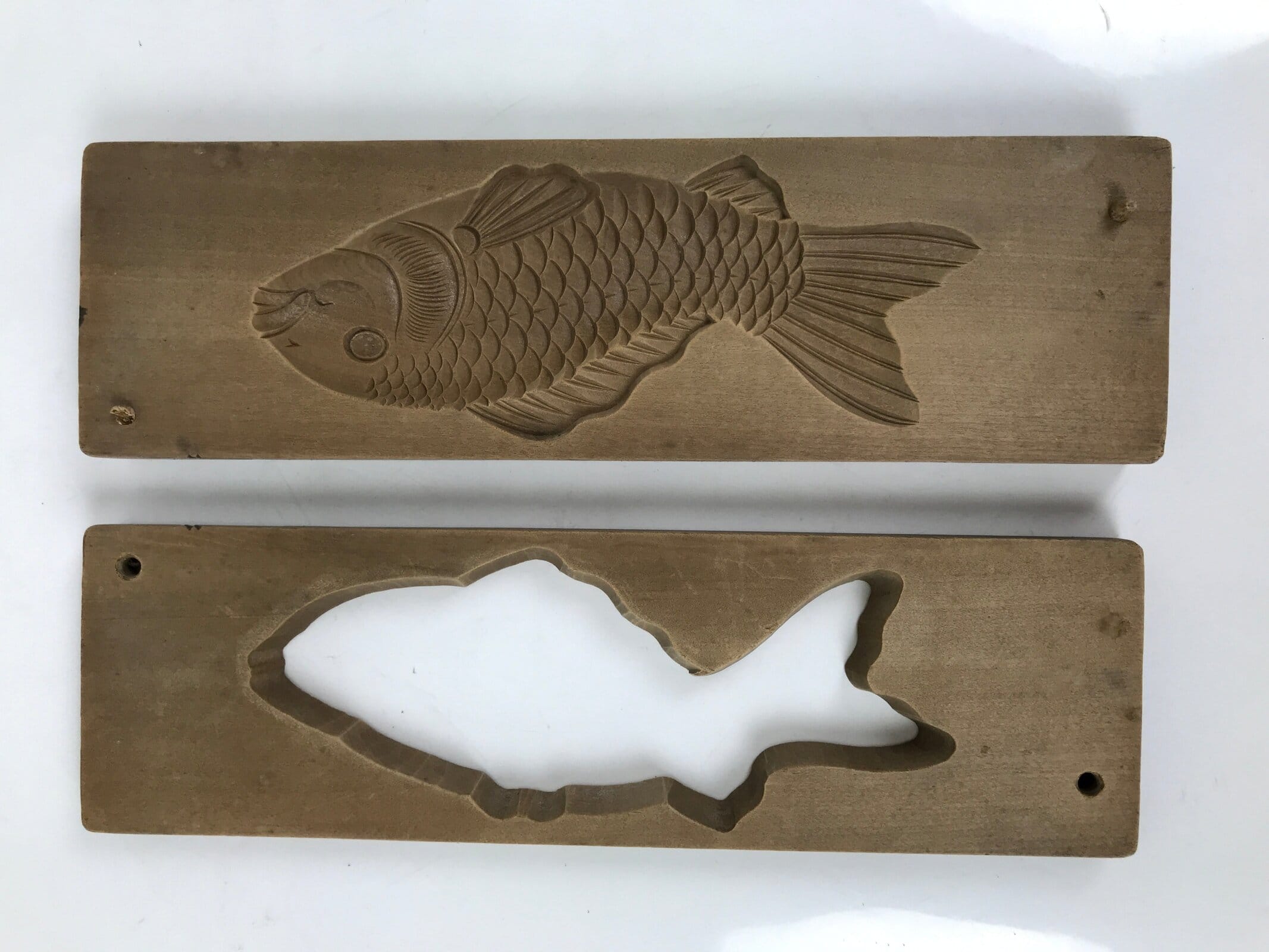 Japanese Wooden Carved Kashigata Cake Mold Vtg Sweet Wagashi Koi Fish Kg704