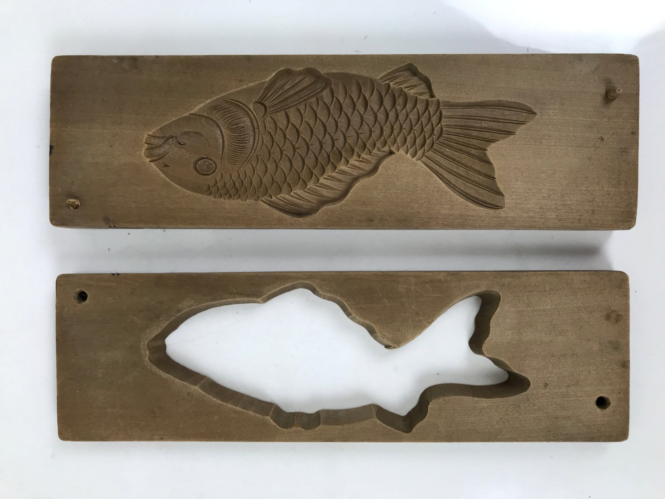 Japanese Wooden Carved Kashigata Cake Mold Vtg Sweet Wagashi Koi Fish Kg704