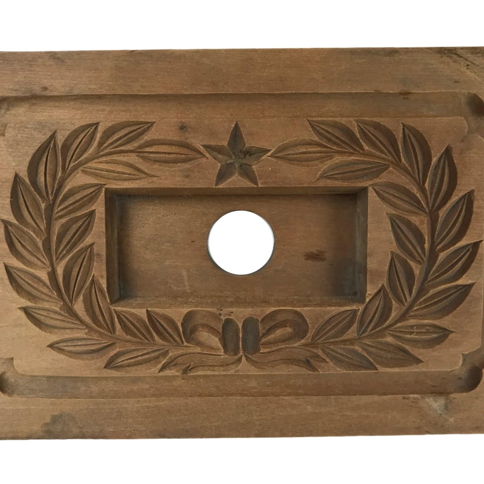 Japanese Wooden Carved Kashigata Cake Mold Vtg Sweet Wagashi Leaves Frame Kg693