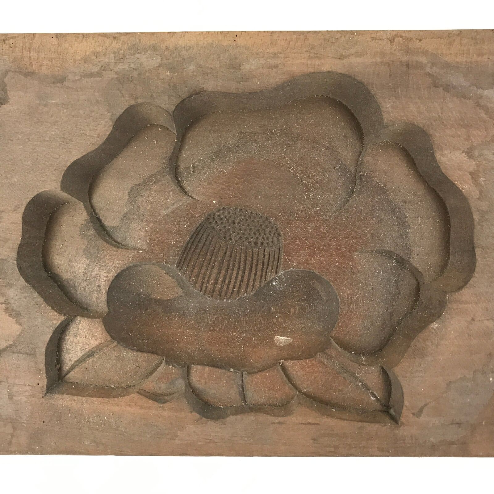 Japanese Wooden Carved Kashigata Cake Mold Vtg Sweet Wagashi Lotus Flower Kg475