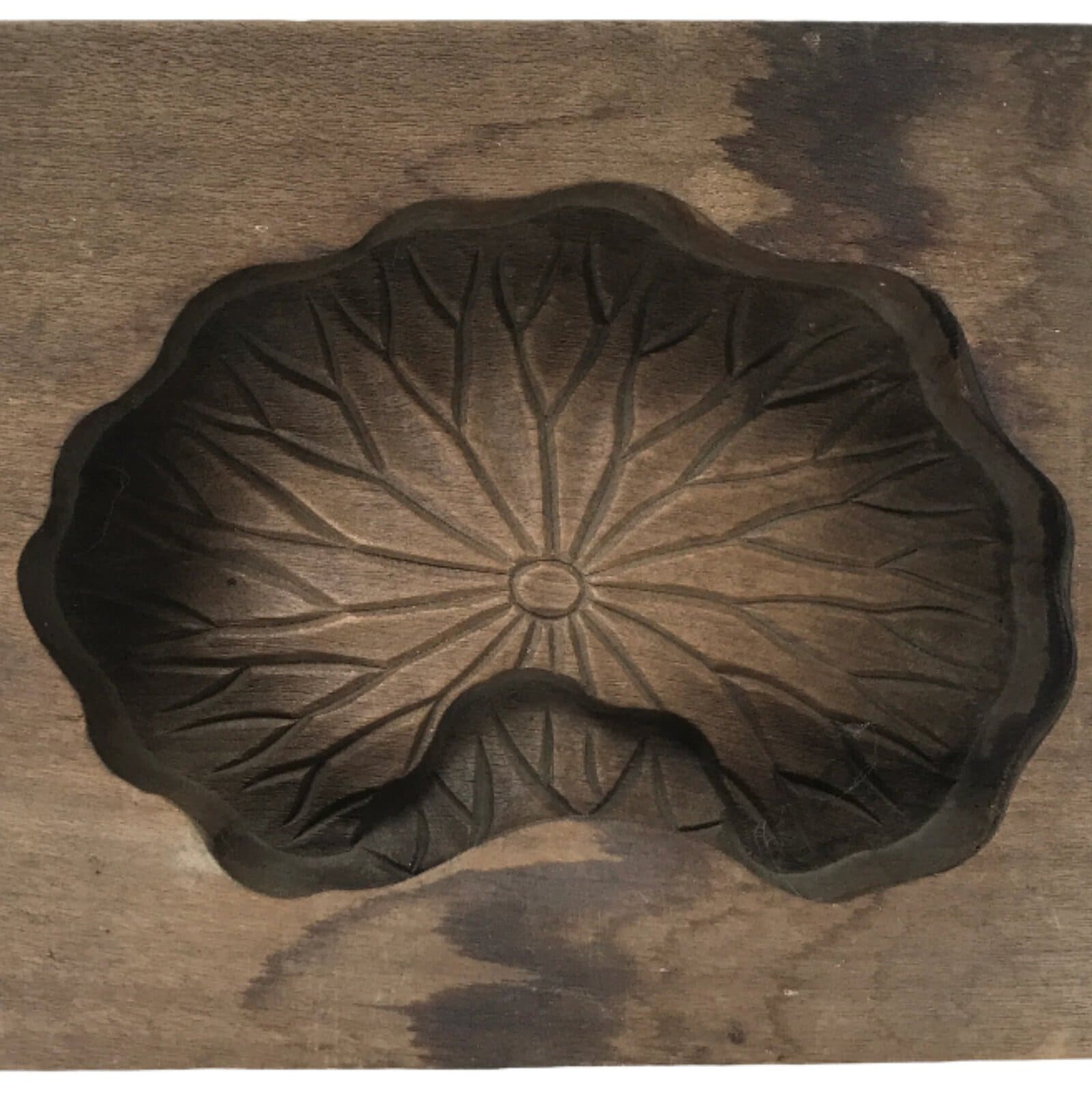 Japanese Wooden Carved Kashigata Cake Mold Vtg Sweet Wagashi Lotus Leaf Kg601