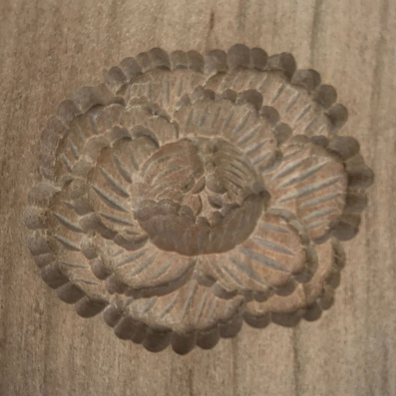 Japanese Wooden Carved Kashigata Cake Mold Vtg Sweet Wagashi Peony Botan Kg624