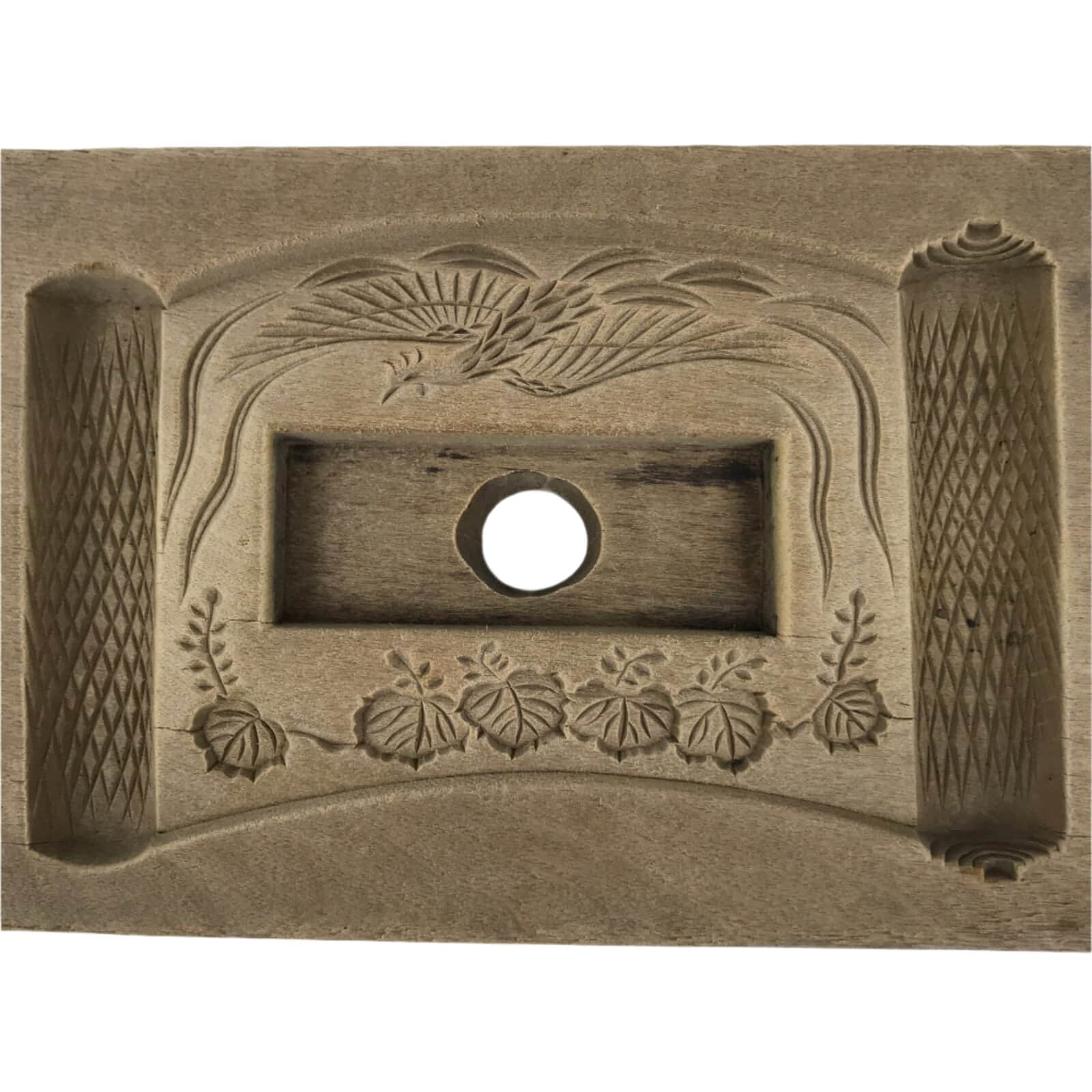 Japanese Wooden Carved Kashigata Cake Mold Vtg Sweet Wagashi Scroll Frame Kg660