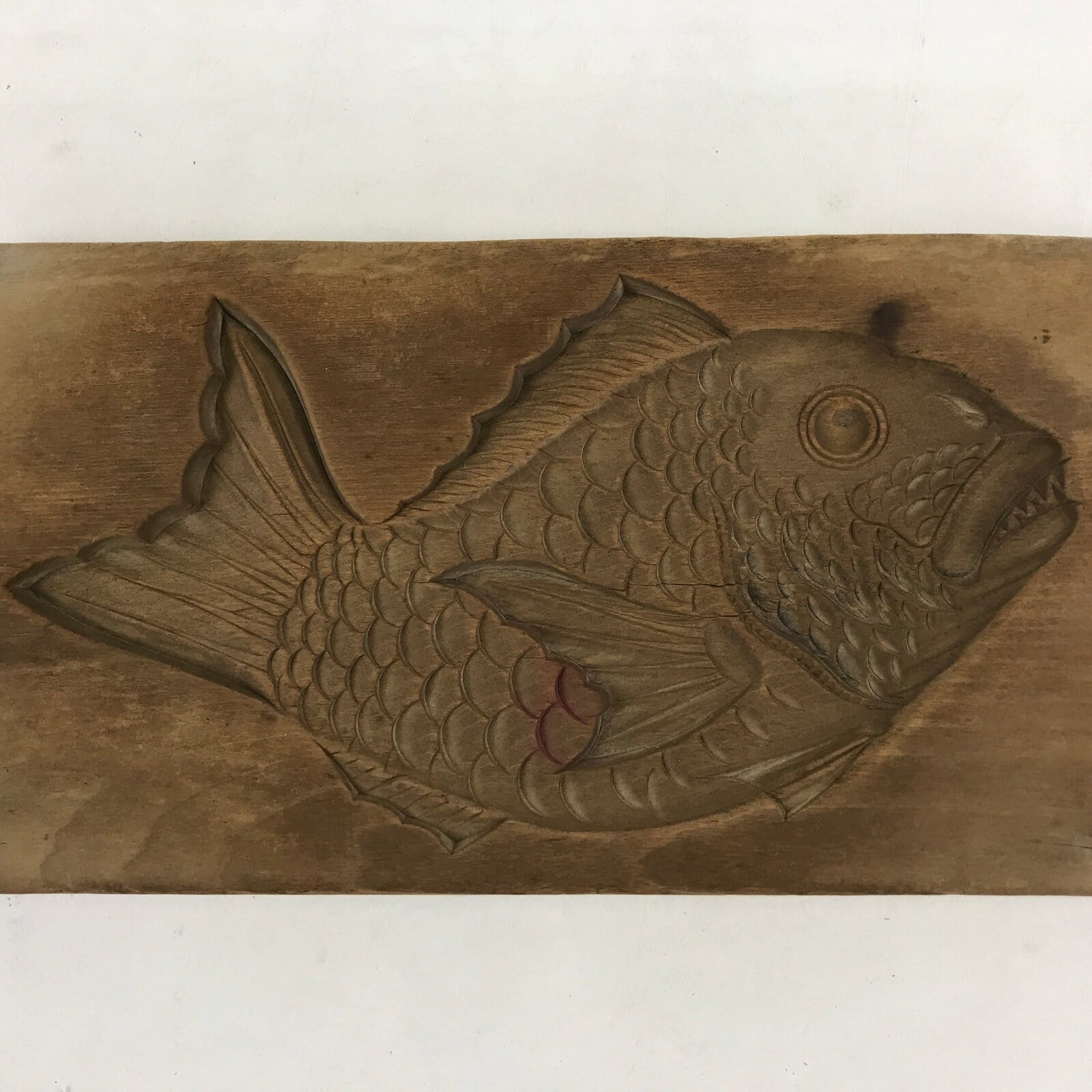 Japanese Wooden Carved Kashigata Cake Mold Vtg Sweet Wagashi Sea Bream Kg461