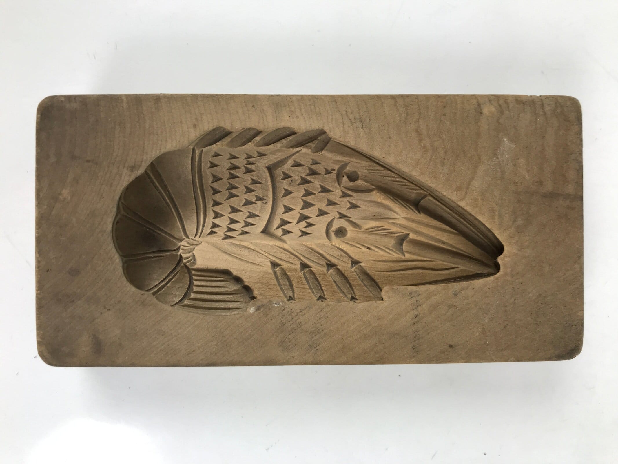 Japanese Wooden Carved Kashigata Cake Mold Vtg Wagashi Ebi Shrimp Prawn Kg648