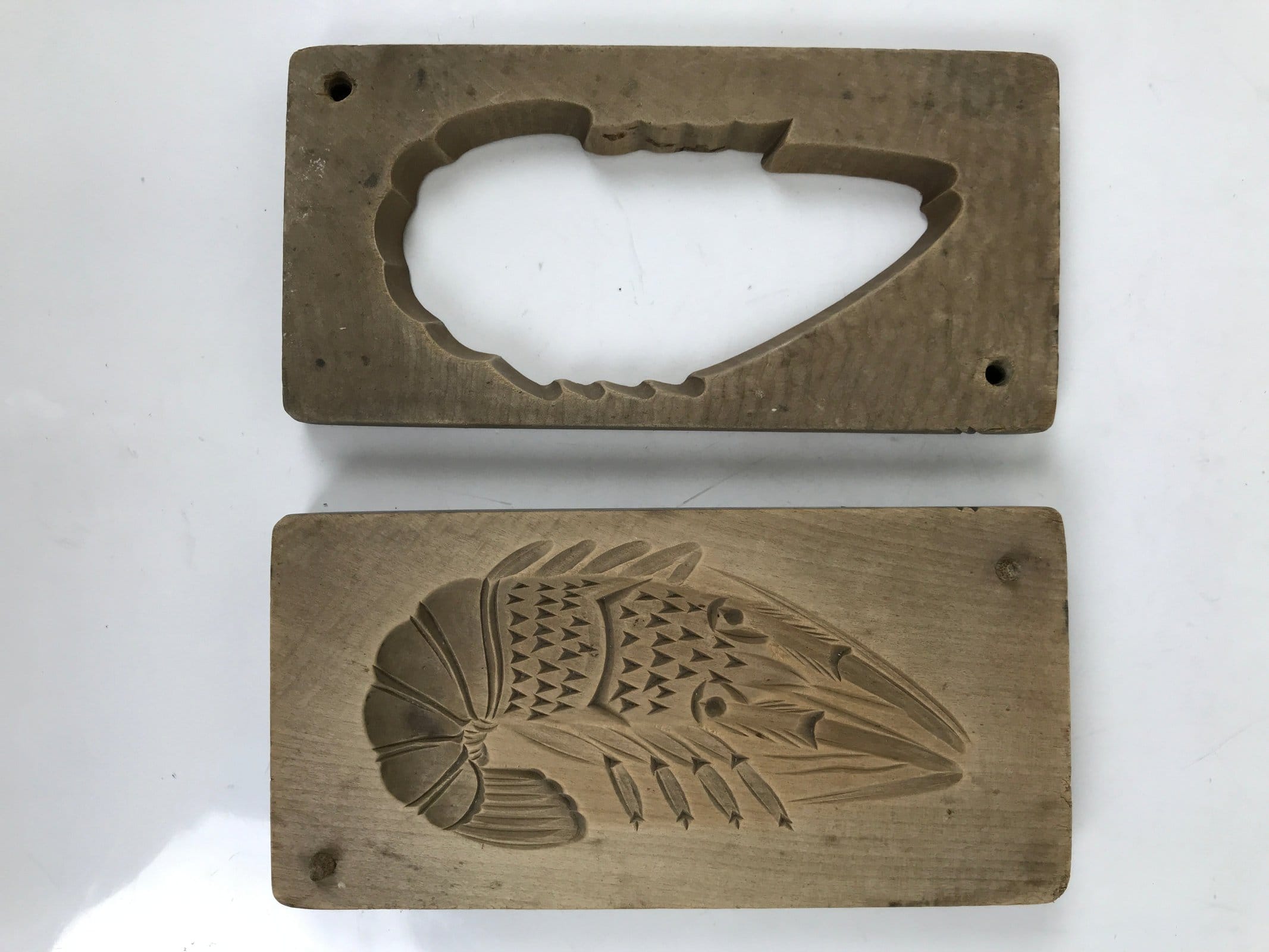 Japanese Wooden Carved Kashigata Cake Mold Vtg Wagashi Ebi Shrimp Prawn Kg648