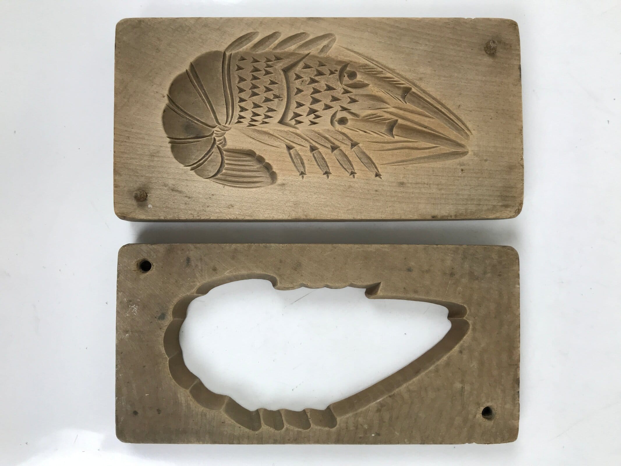 Japanese Wooden Carved Kashigata Cake Mold Vtg Wagashi Ebi Shrimp Prawn Kg648