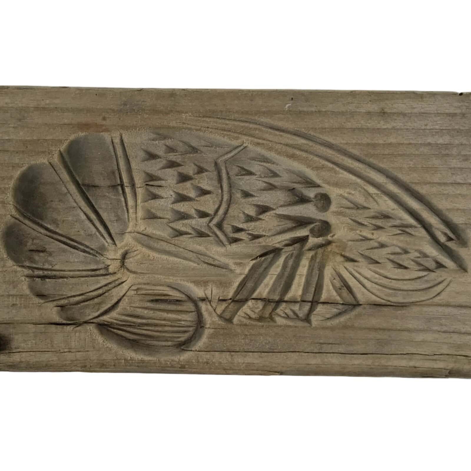 Japanese Wooden Carved Kashigata Cake Mold Vtg Wagashi Ebi Shrimp Prawn Kg662