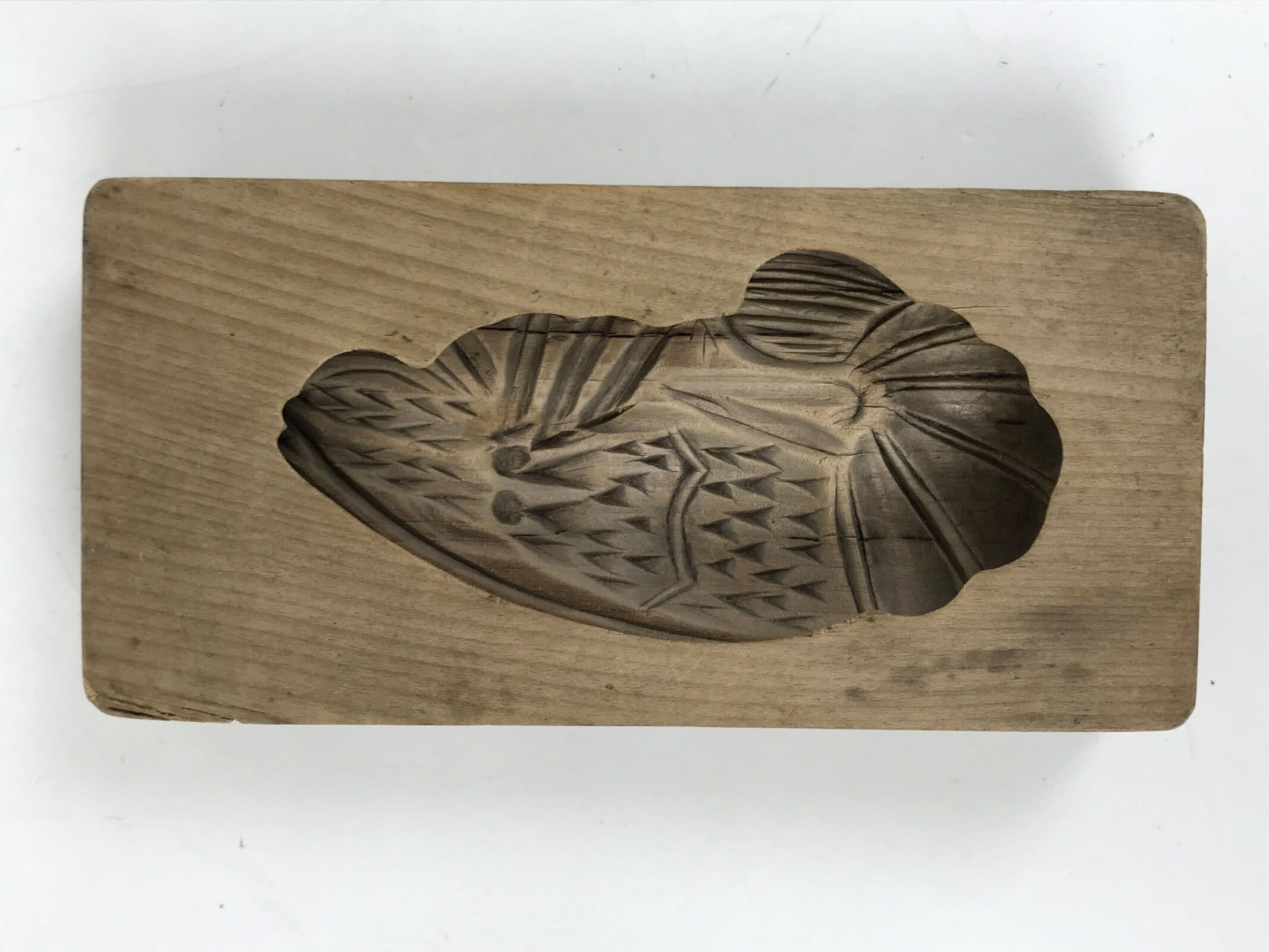 Japanese Wooden Carved Kashigata Cake Mold Vtg Wagashi Ebi Shrimp Prawn Kg662