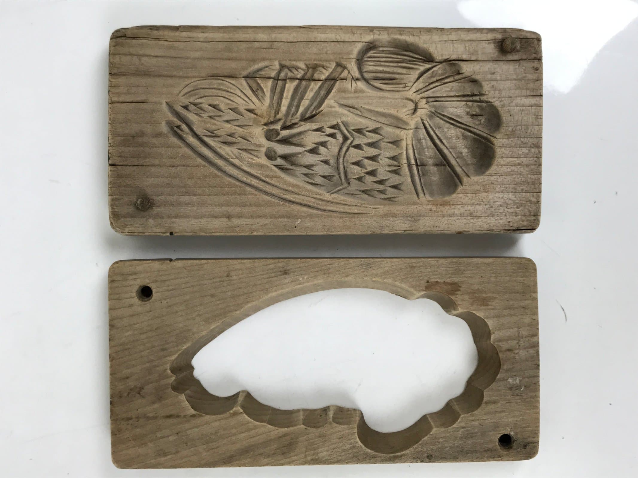 Japanese Wooden Carved Kashigata Cake Mold Vtg Wagashi Ebi Shrimp Prawn Kg662