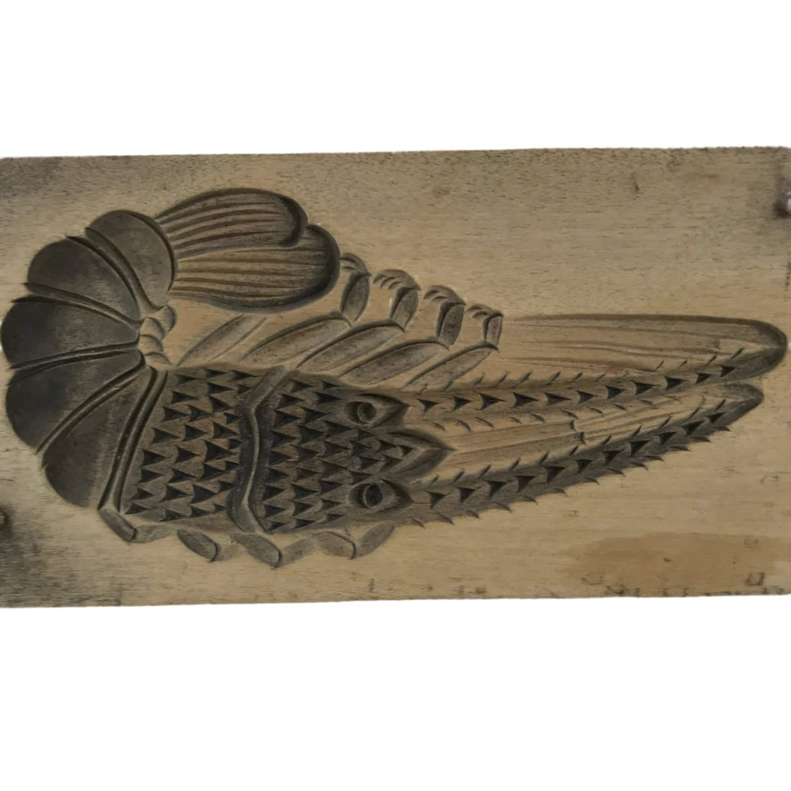 Japanese Wooden Carved Kashigata Cake Mold Vtg Wagashi Ebi Shrimp Prawn Kg707