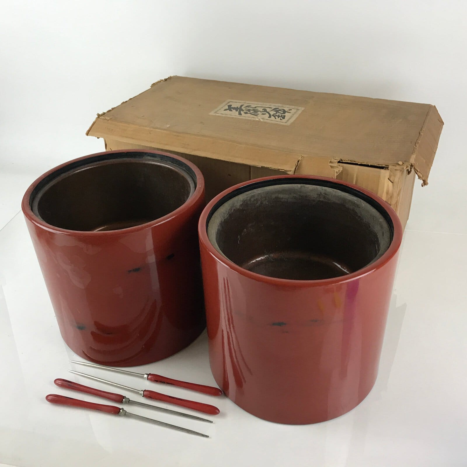 Japanese Wooden Copper Brazier Fire Pit 2pc Set Vtg Hibachi Teabuei-Hibachi H45