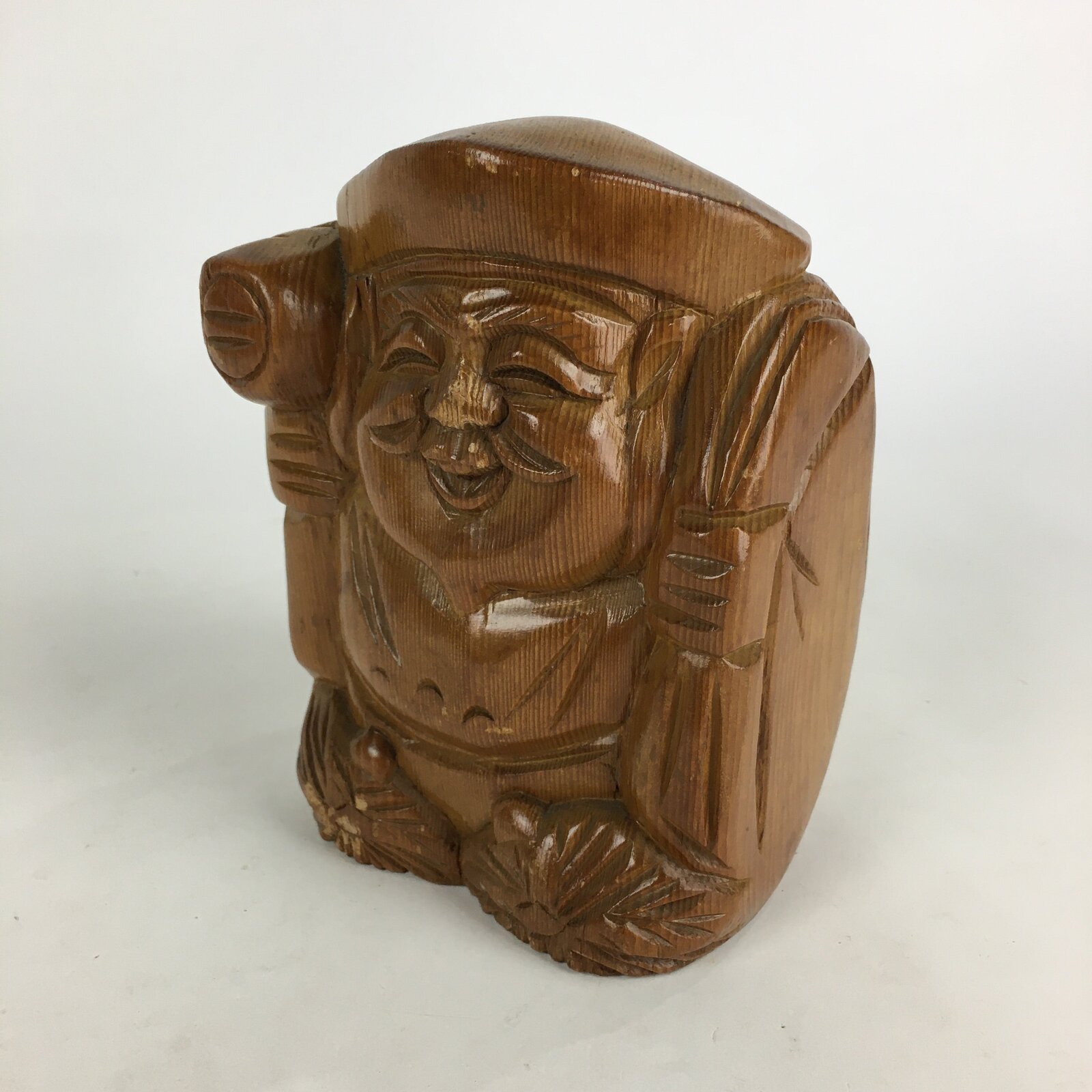 Japanese Wooden Daikokuten Statue Vtg Wood Carving 7 Lucky Gods Brown BD817