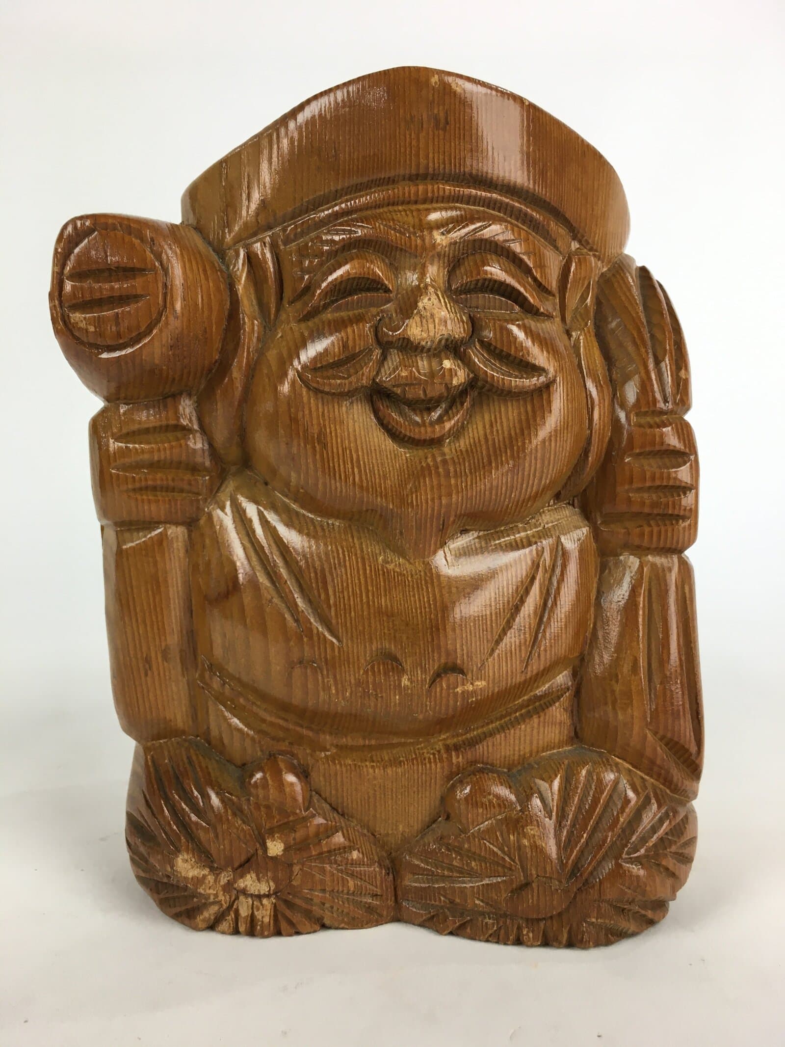 Japanese Wooden Daikokuten Statue Vtg Wood Carving 7 Lucky Gods Brown BD817