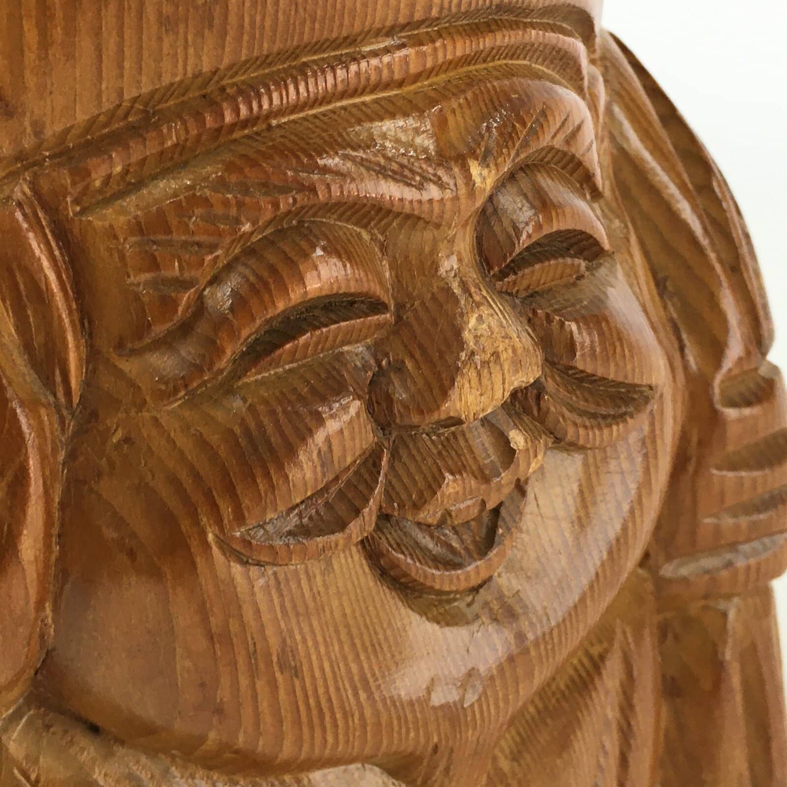 Japanese Wooden Daikokuten Statue Vtg Wood Carving 7 Lucky Gods Brown BD817