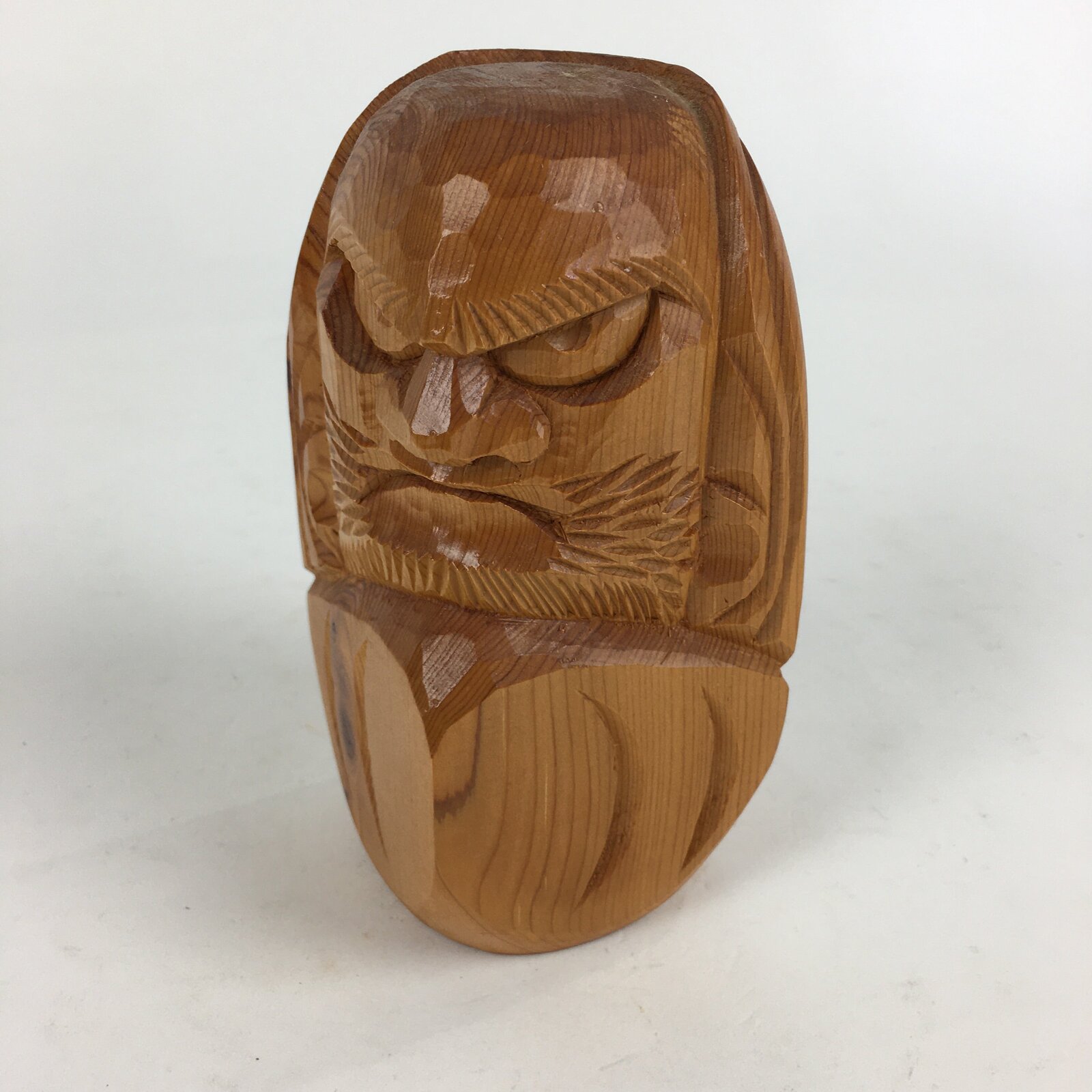 Japanese Wooden Dharma Statue Vtg Wood Carving Daruma Brown BD813