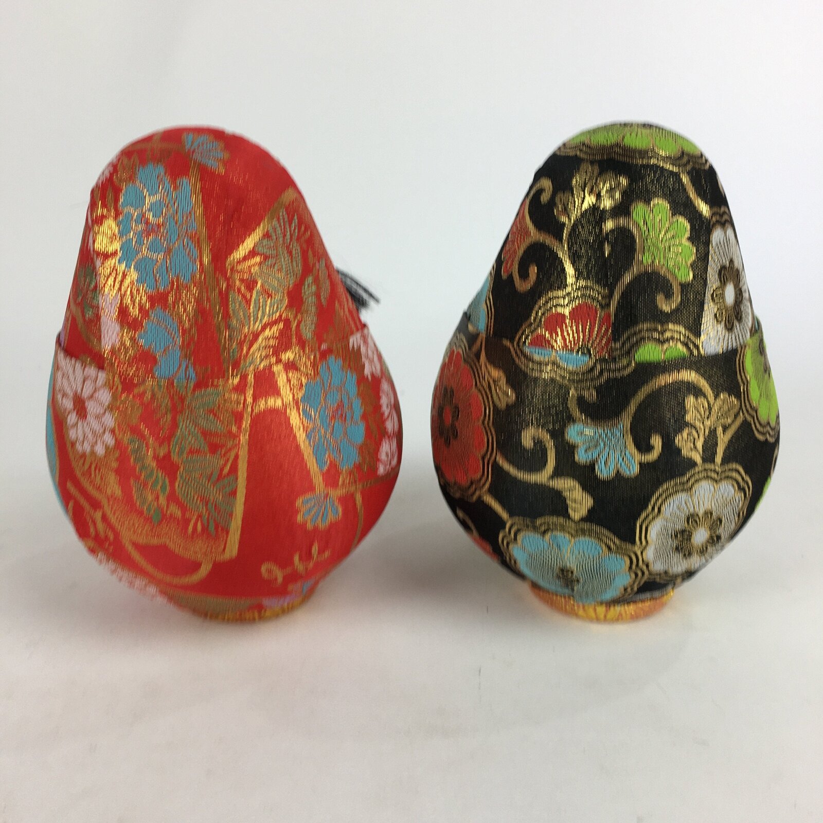 Japanese Wooden Doll Vtg Hime-Daruma Nishiki-Daruma 2pc Statues Set BD727