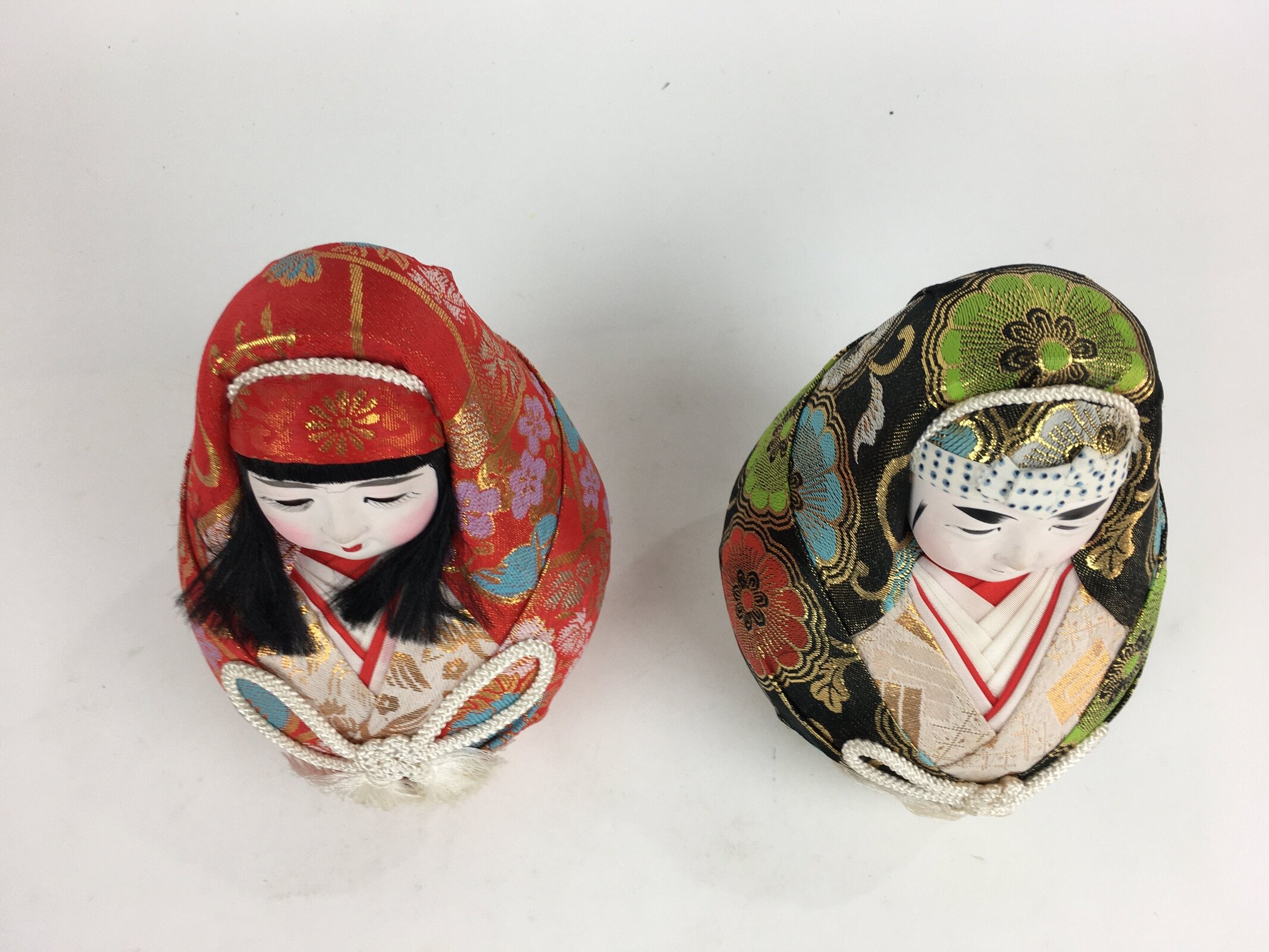 Japanese Wooden Doll Vtg Hime-Daruma Nishiki-Daruma 2pc Statues Set BD727