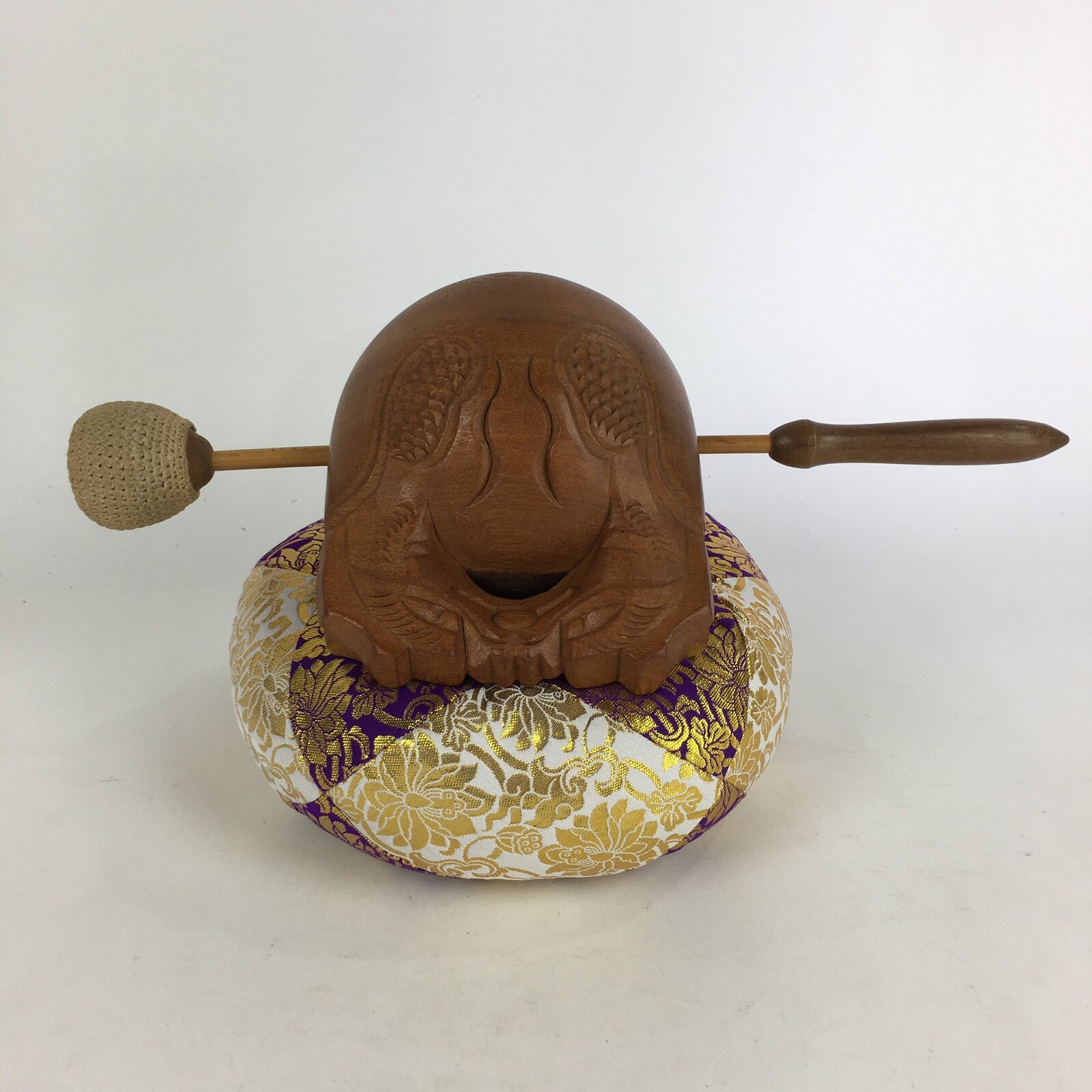 Japanese Wooden Drum Mokugyo Buddhist Altar Fitting Vtg Carving BU732