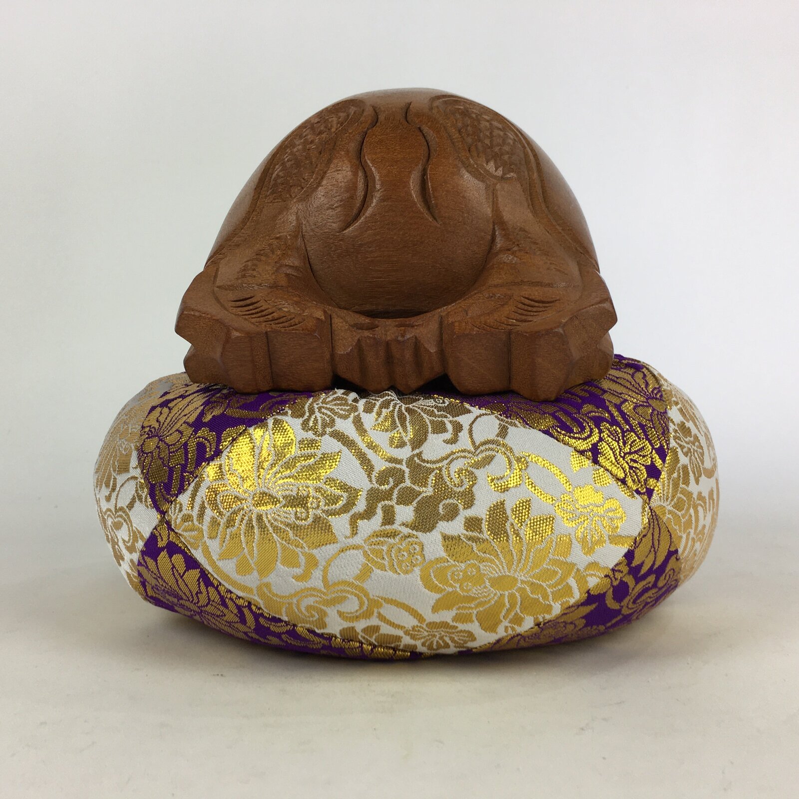 Japanese Wooden Drum Mokugyo Buddhist Altar Fitting Vtg Carving BU732