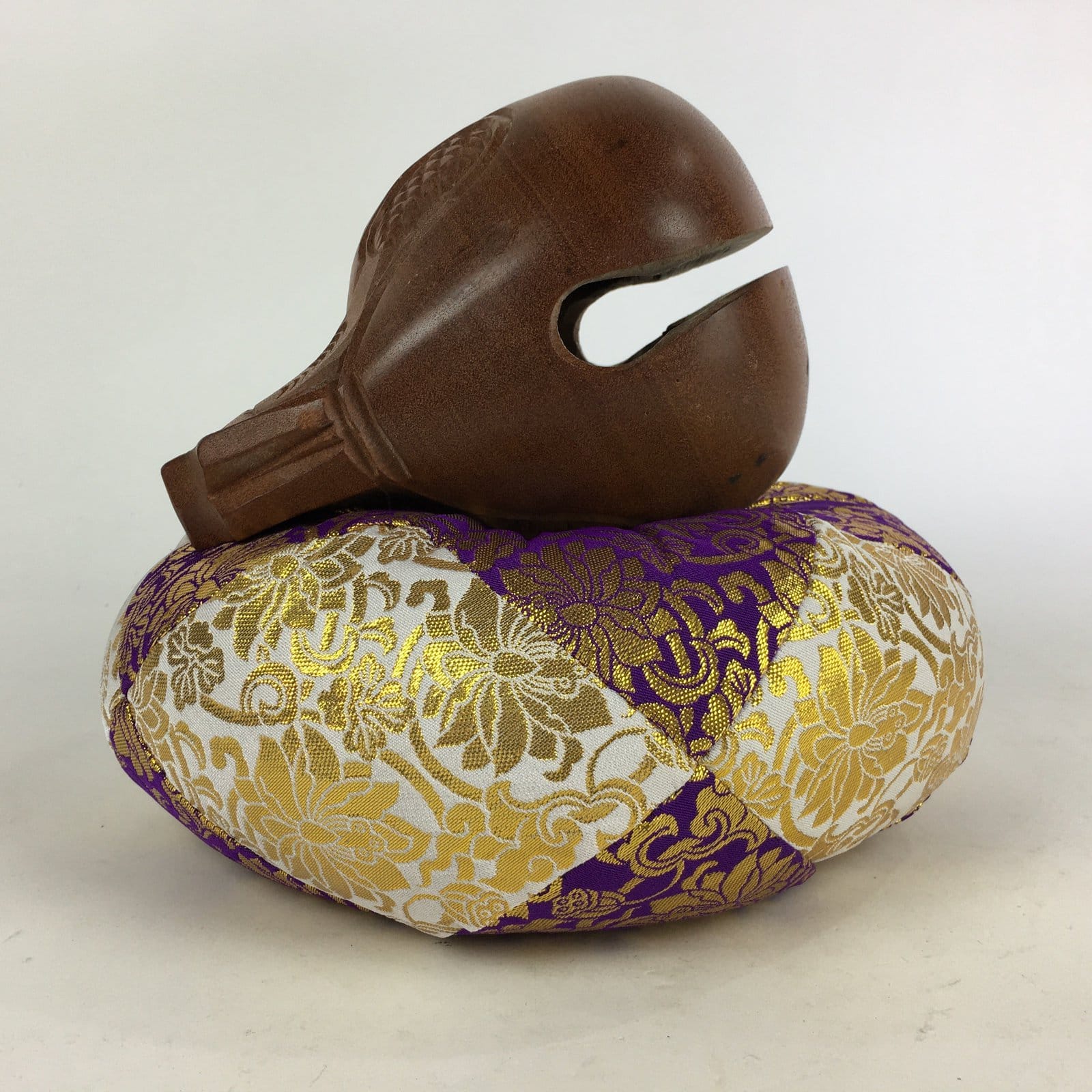 Japanese Wooden Drum Mokugyo Buddhist Altar Fitting Vtg Carving BU732