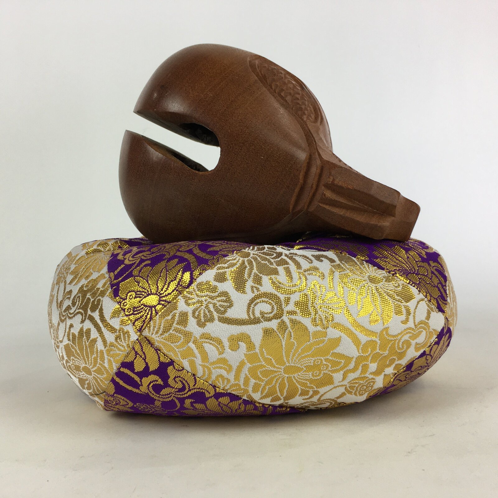 Japanese Wooden Drum Mokugyo Buddhist Altar Fitting Vtg Carving BU732