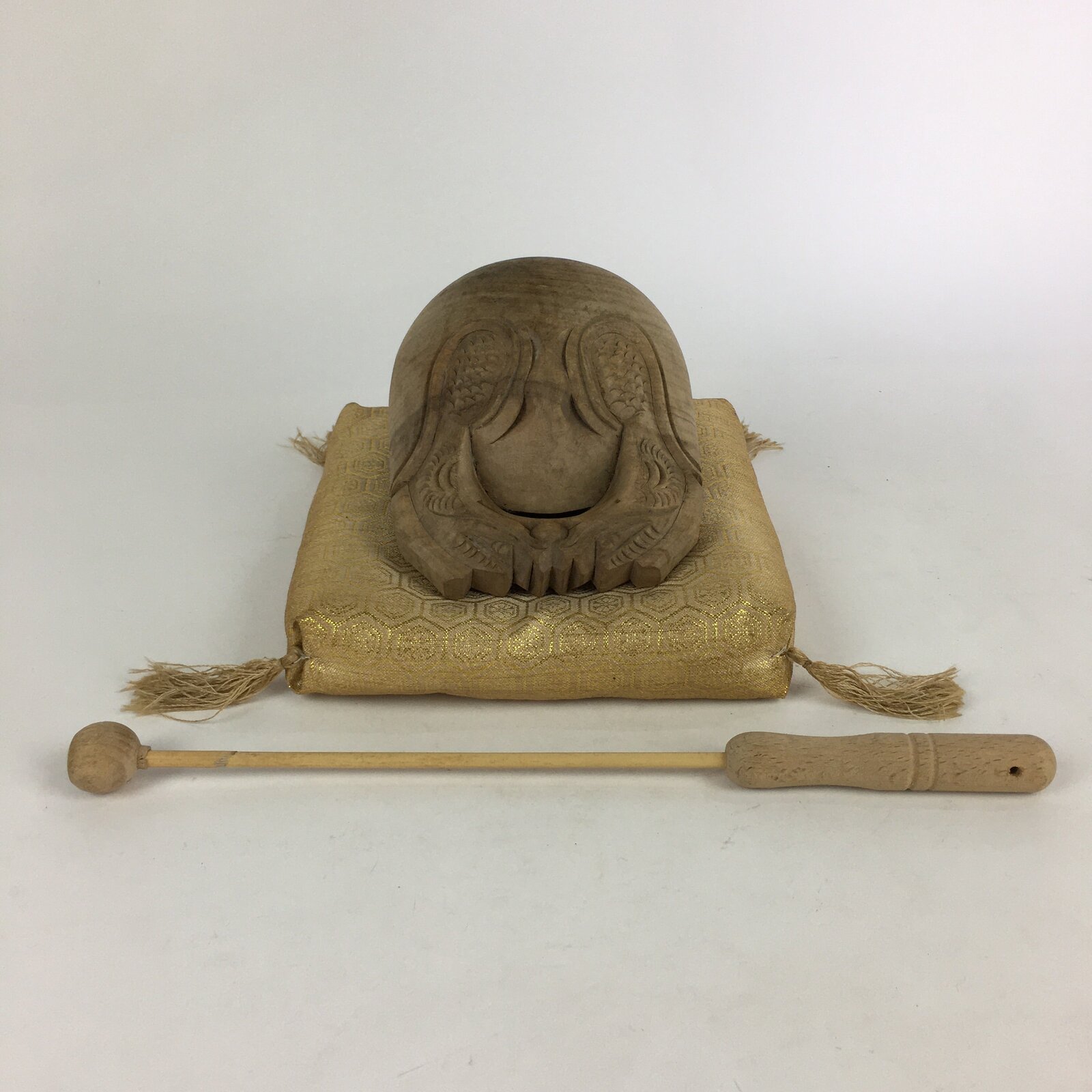 Japanese Wooden Drum Mokugyo Buddhist Altar Fitting Vtg Carving BU734