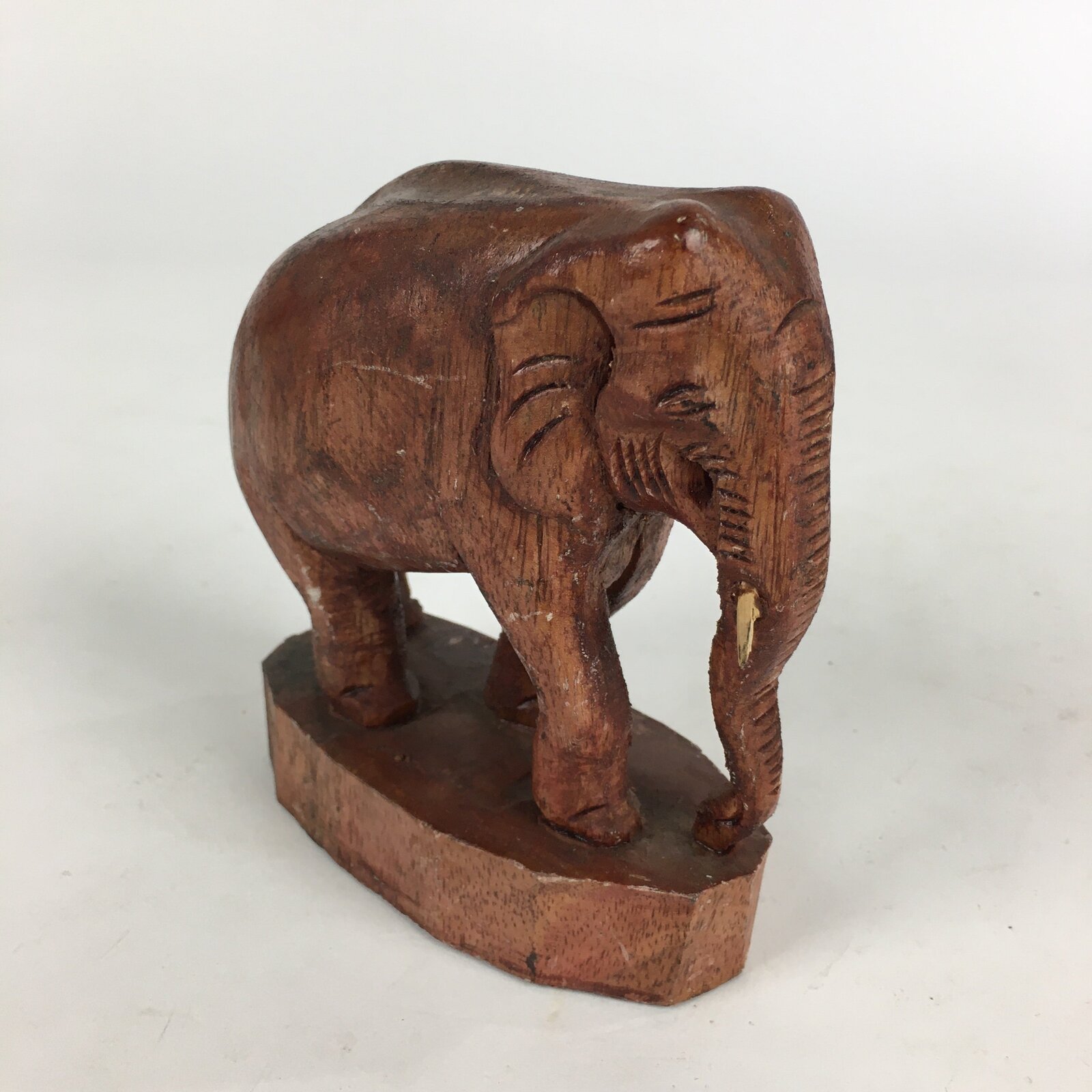Japanese Wooden Elephant Statue Vtg Wood Carving Hand-Crafted Brown BD819