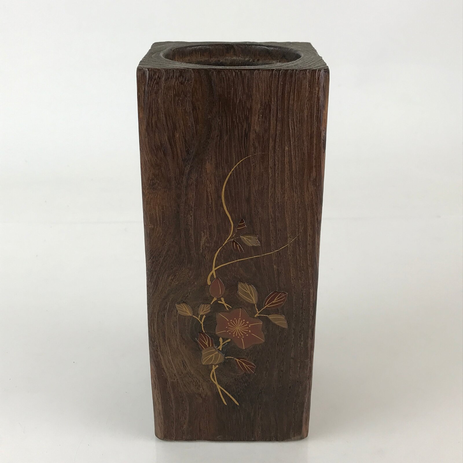 Japanese Wooden Flower Vase Kabin Brown Vtg Ikebana Arrangement Flower FK27