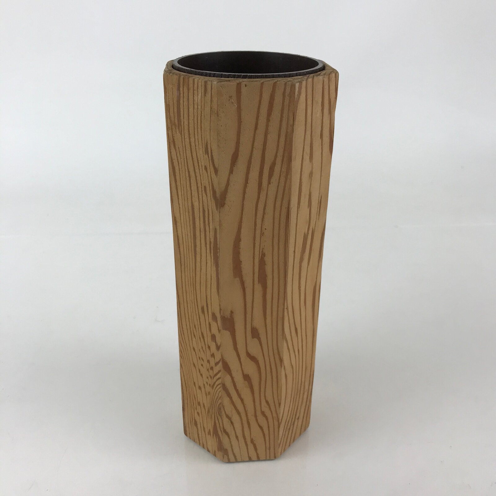 Japanese Wooden Flower Vase Kabin Vtg Ikebana Arrangement Brown FK25