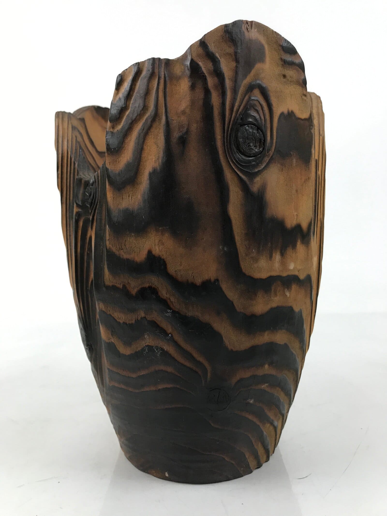 Japanese Wooden Flower Vase Kabin Vtg Ikebana Unique Shape Dark Brown FK172