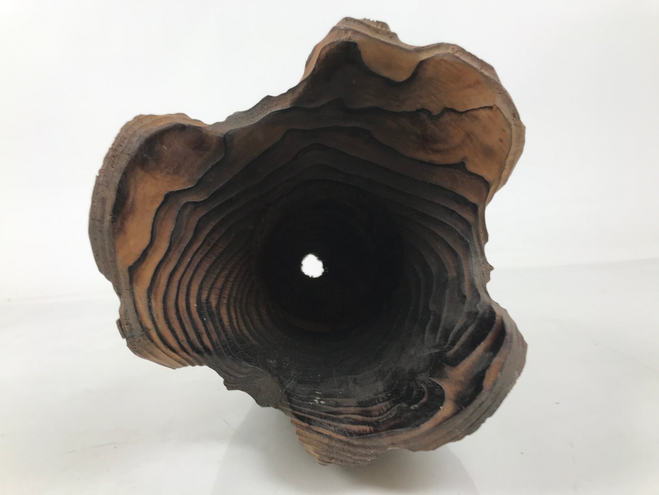 Japanese Wooden Flower Vase Kabin Vtg Ikebana Unique Shape Dark Brown FK172