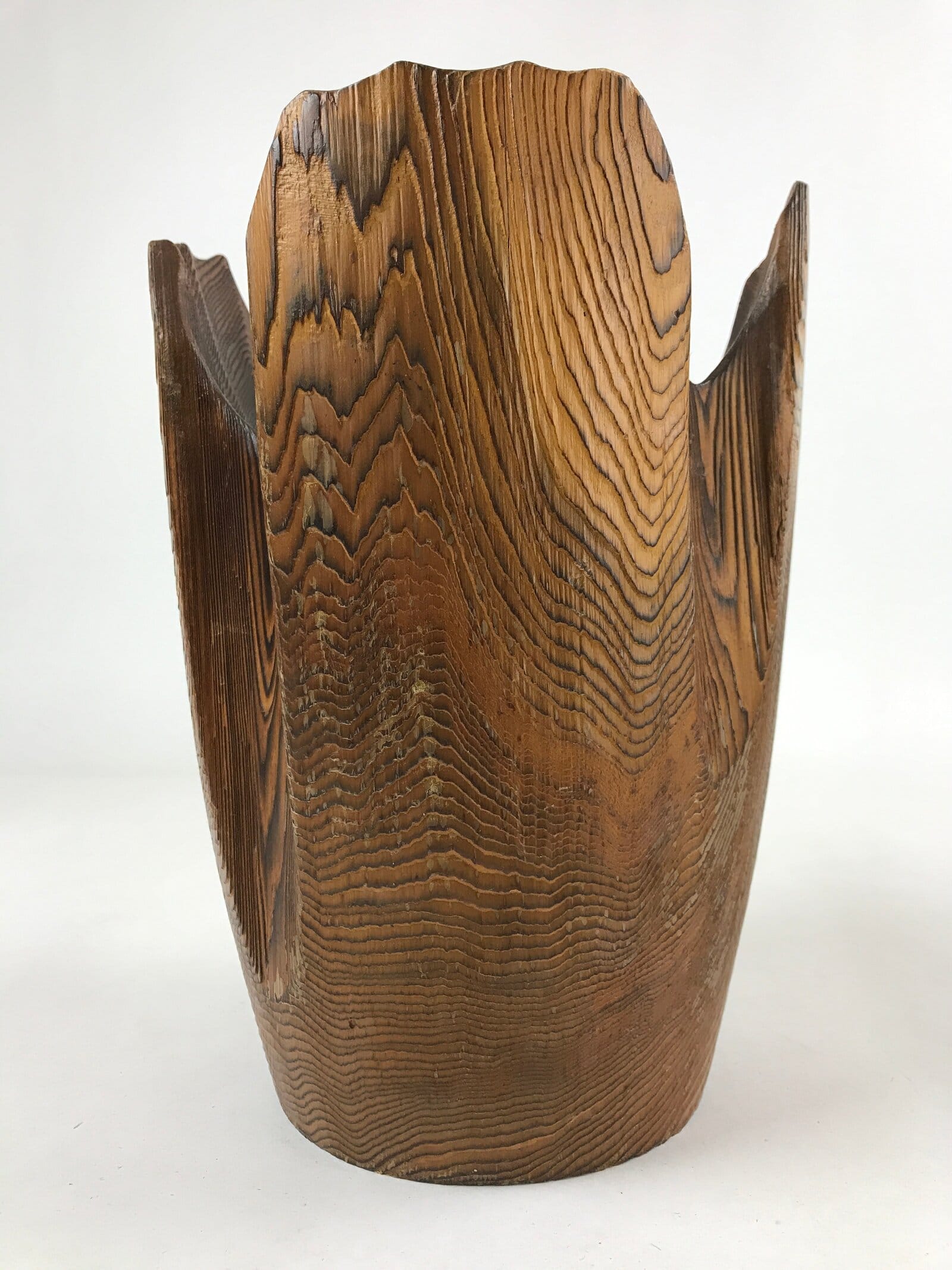 Japanese Wooden Flower Vase Kabin Vtg Ikebana Unique Shape Dark Brown FK88