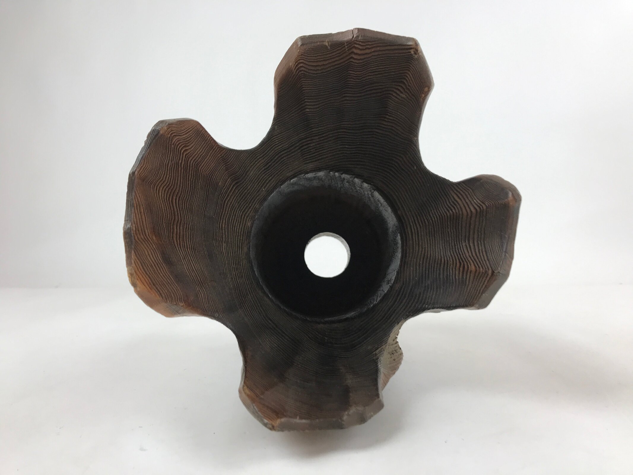 Japanese Wooden Flower Vase Kabin Vtg Ikebana Unique Shape Dark Brown FK88