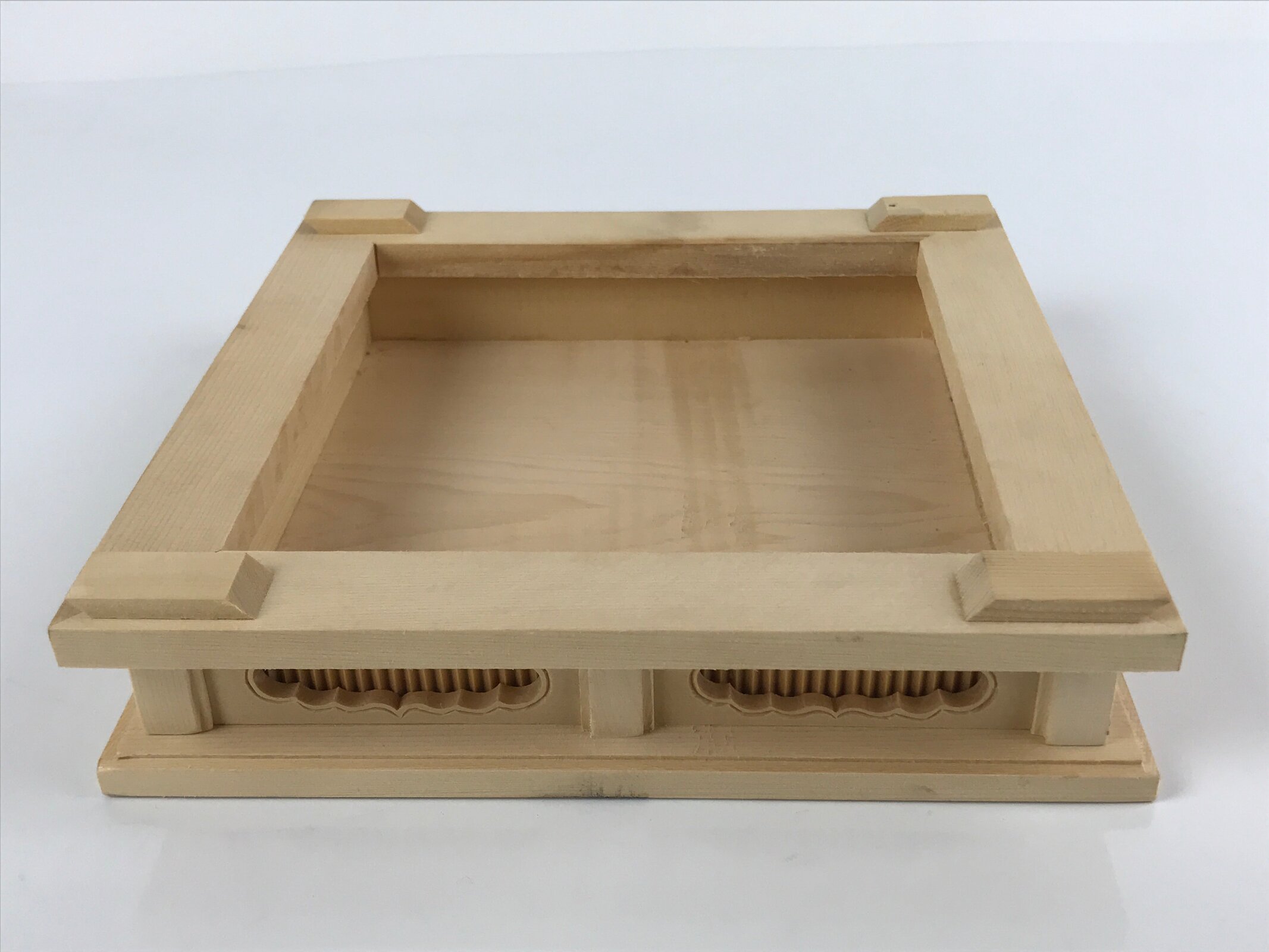 Japanese Wooden Flower Vase Stand Vtg Carved Display Kadai Board Ikebana WT509