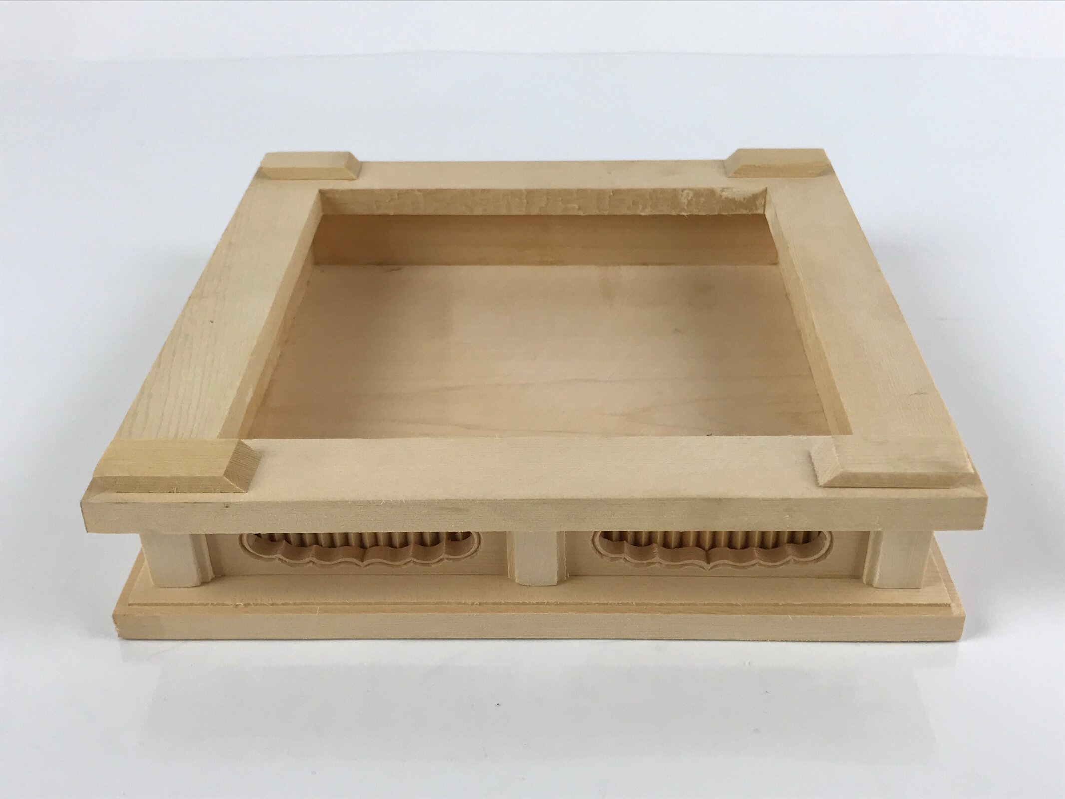 Japanese Wooden Flower Vase Stand Vtg Carved Display Kadai Board Ikebana WT512