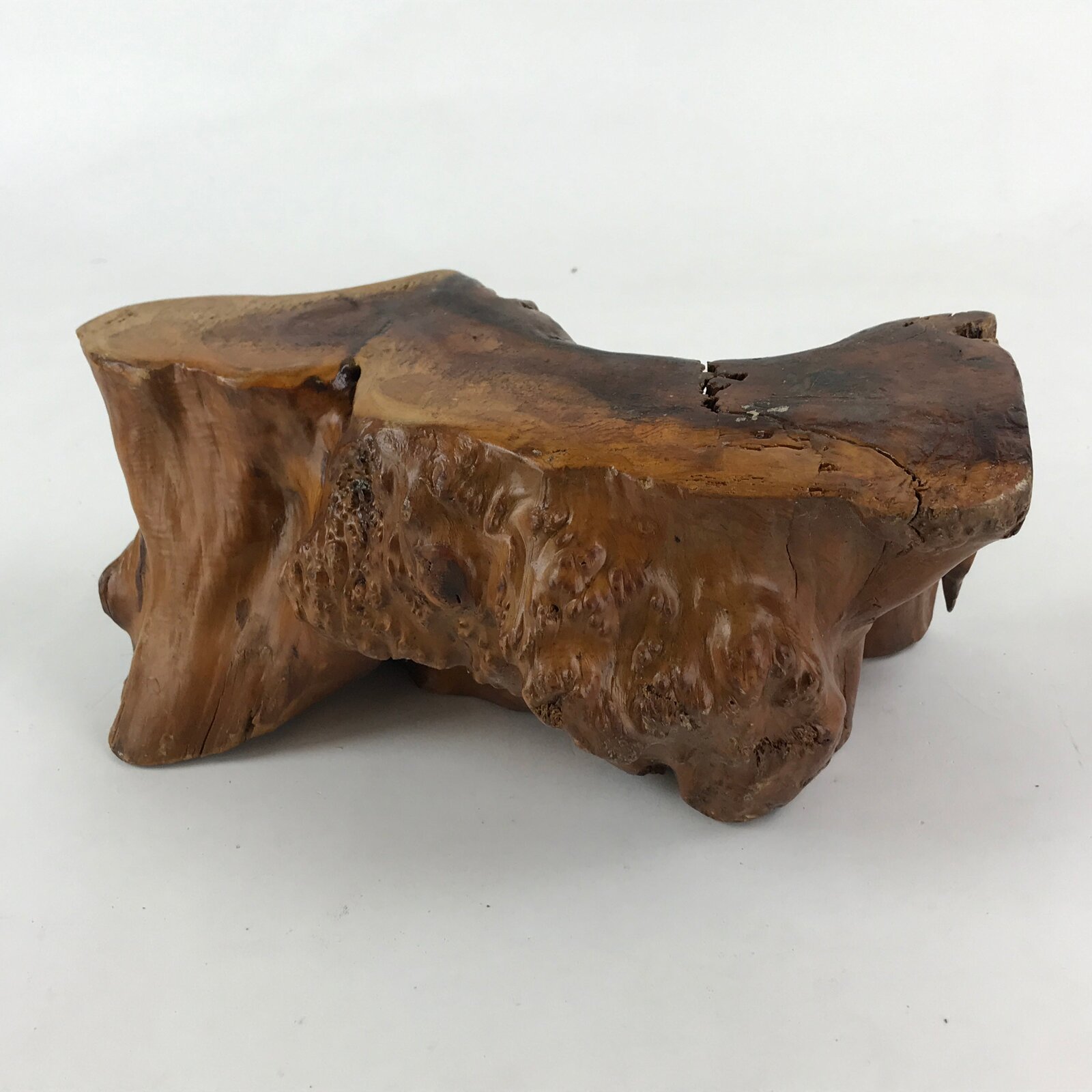 Japanese Wooden Flower Vase Stand Vtg Unique Kadai Ikebana Bonsai Brown WT448