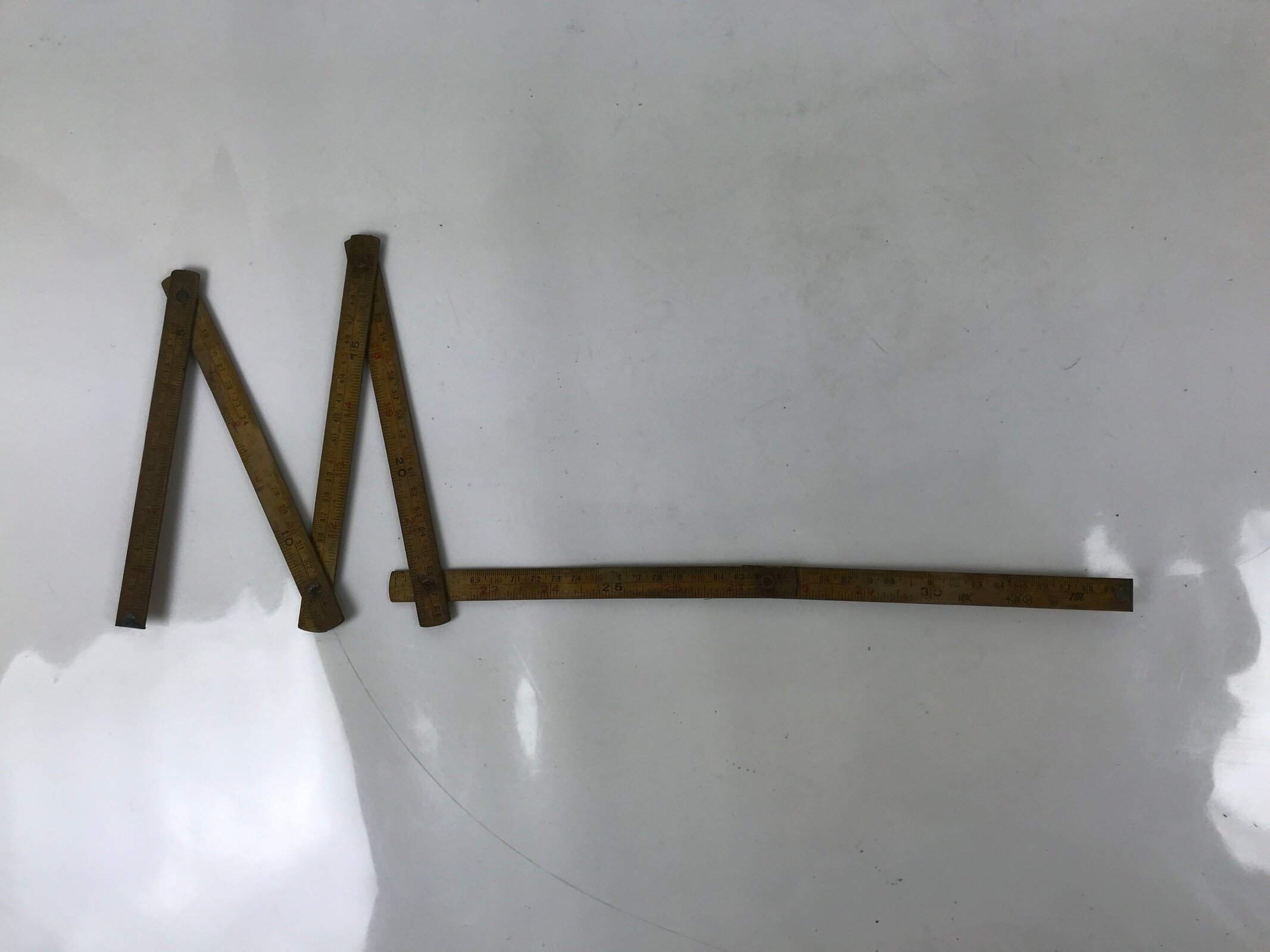 Japanese Wooden Folding Ruler Vtg Woodworking Tool Carpentry Kanejaku T321