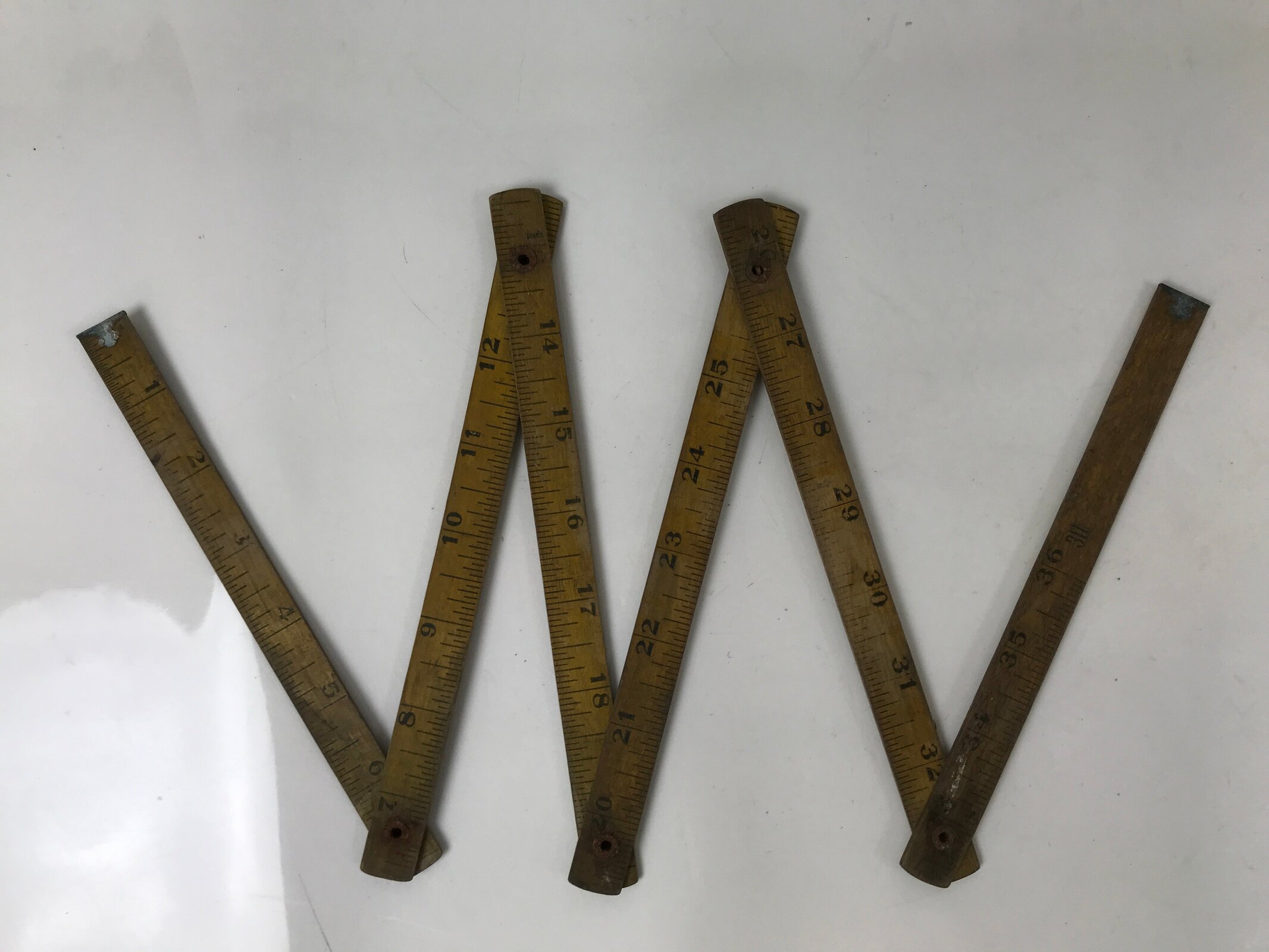 Japanese Wooden Folding Ruler Vtg Woodworking Tool Carpentry Kanejaku T321