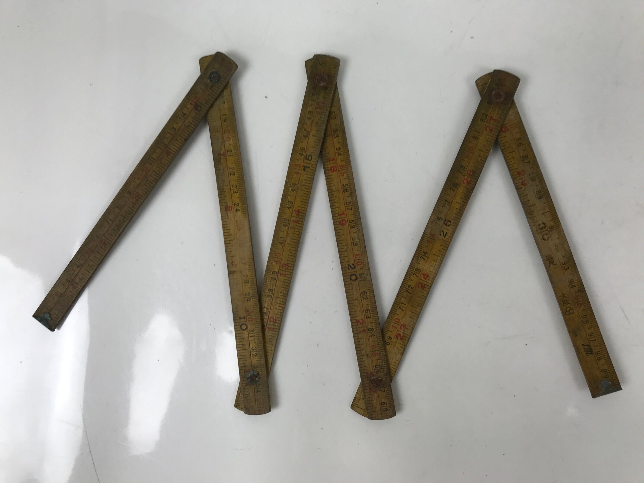 Japanese Wooden Folding Ruler Vtg Woodworking Tool Carpentry Kanejaku T321